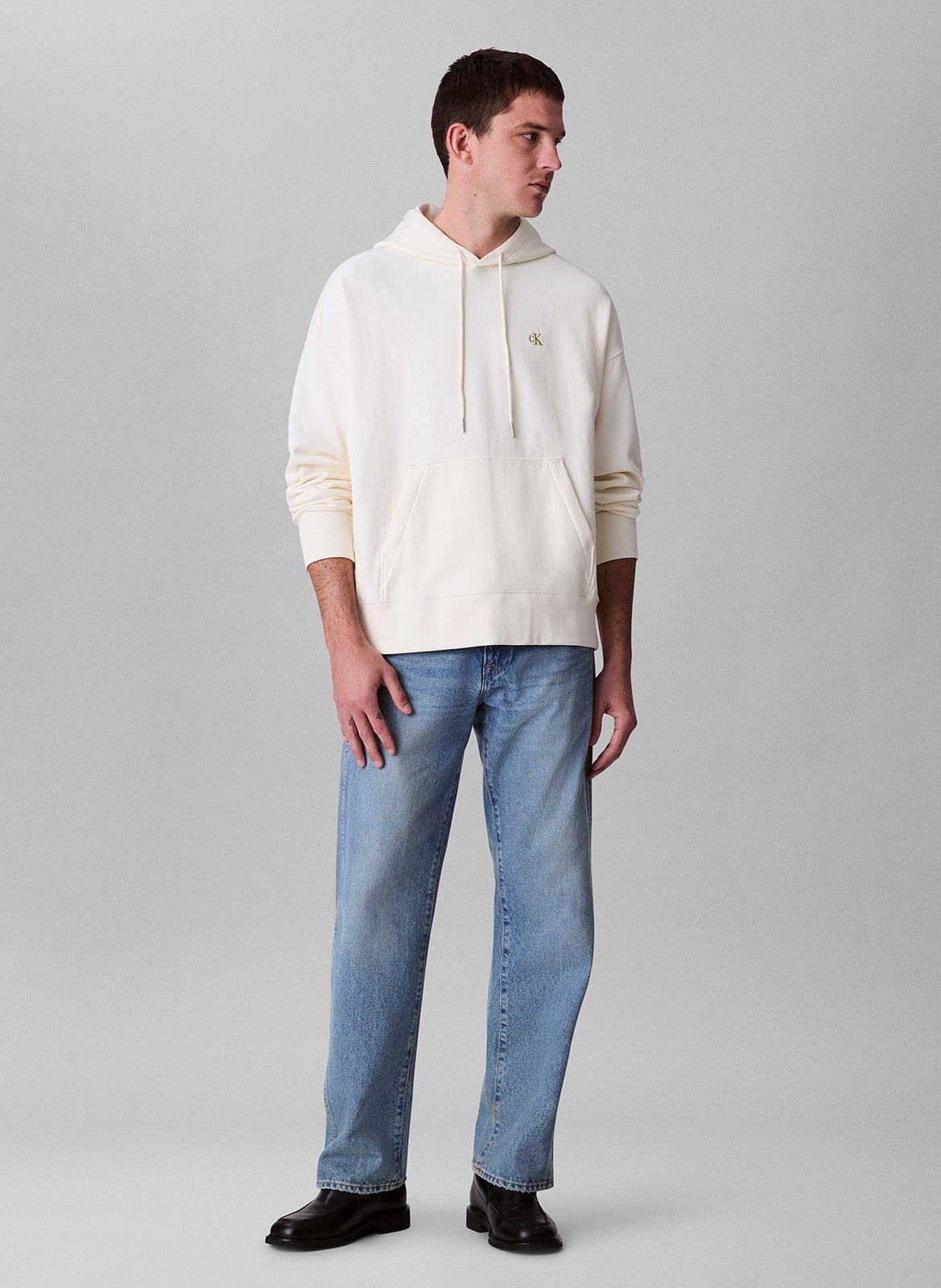 Sweat à capuche uni en coton mélangé CALVIN KLEIN Blanc