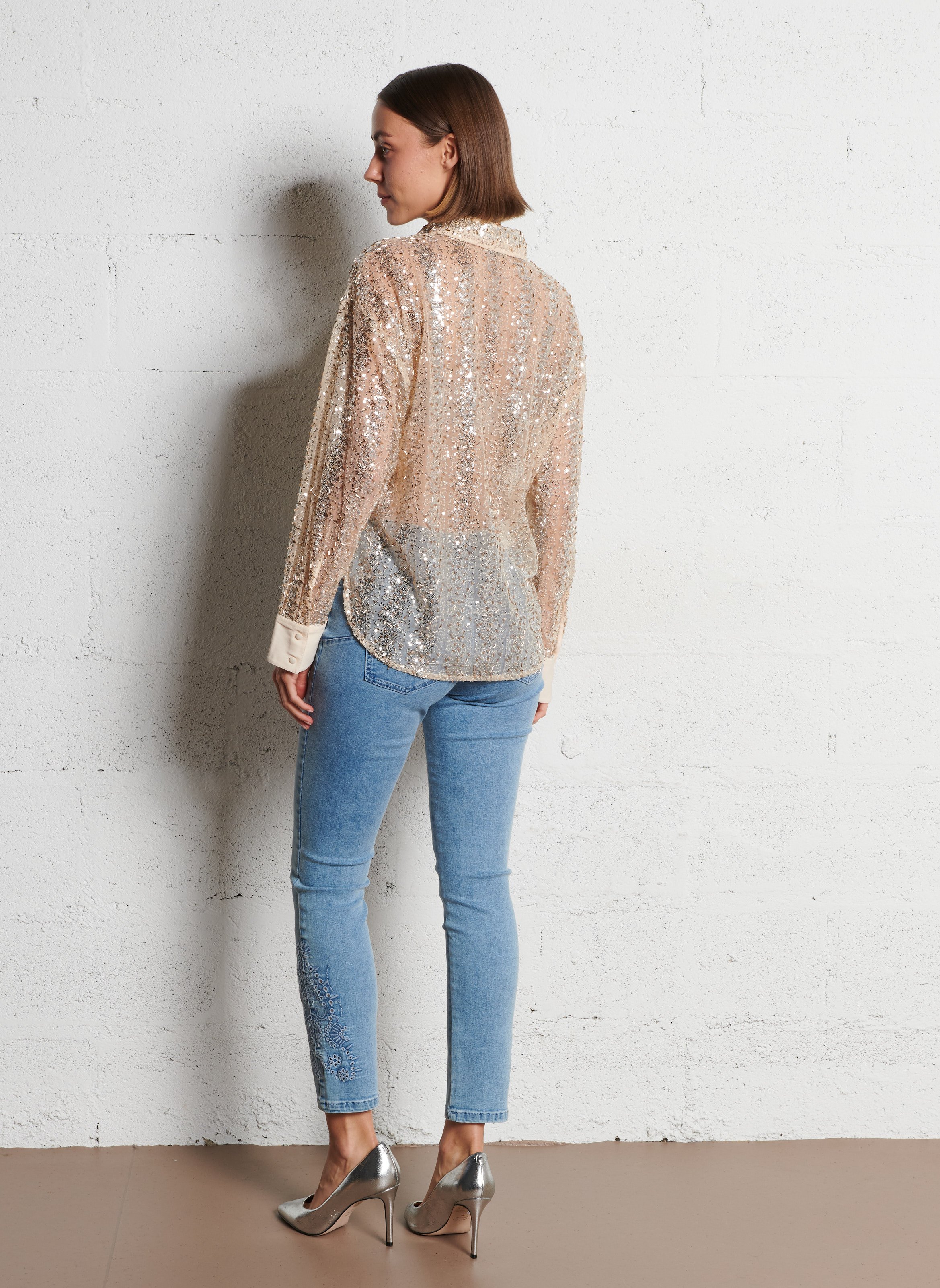 Straight shirt with rhinestones and pearls IKKS Golden