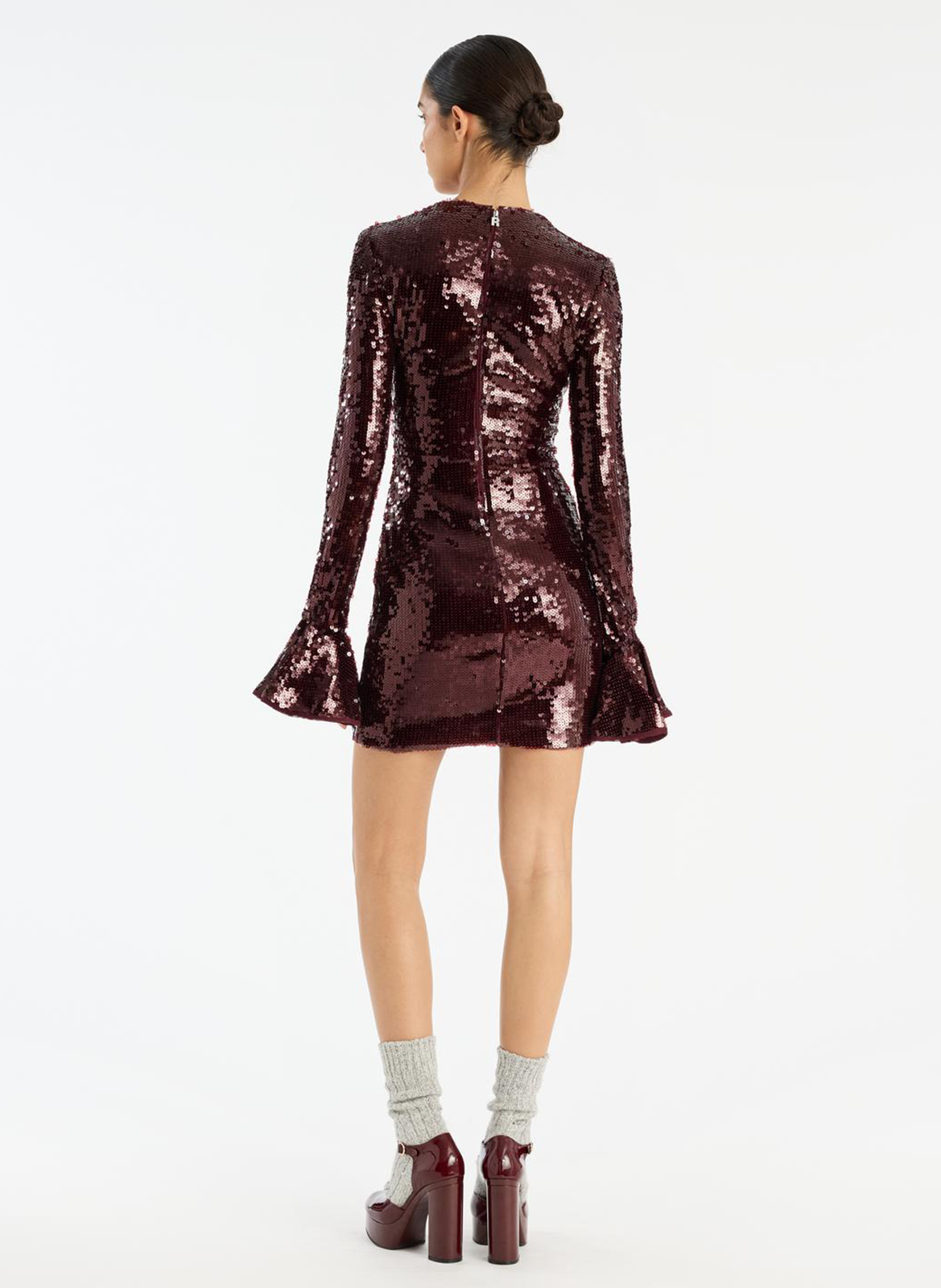 Sequined midi dress with round neck ROTATE Brown