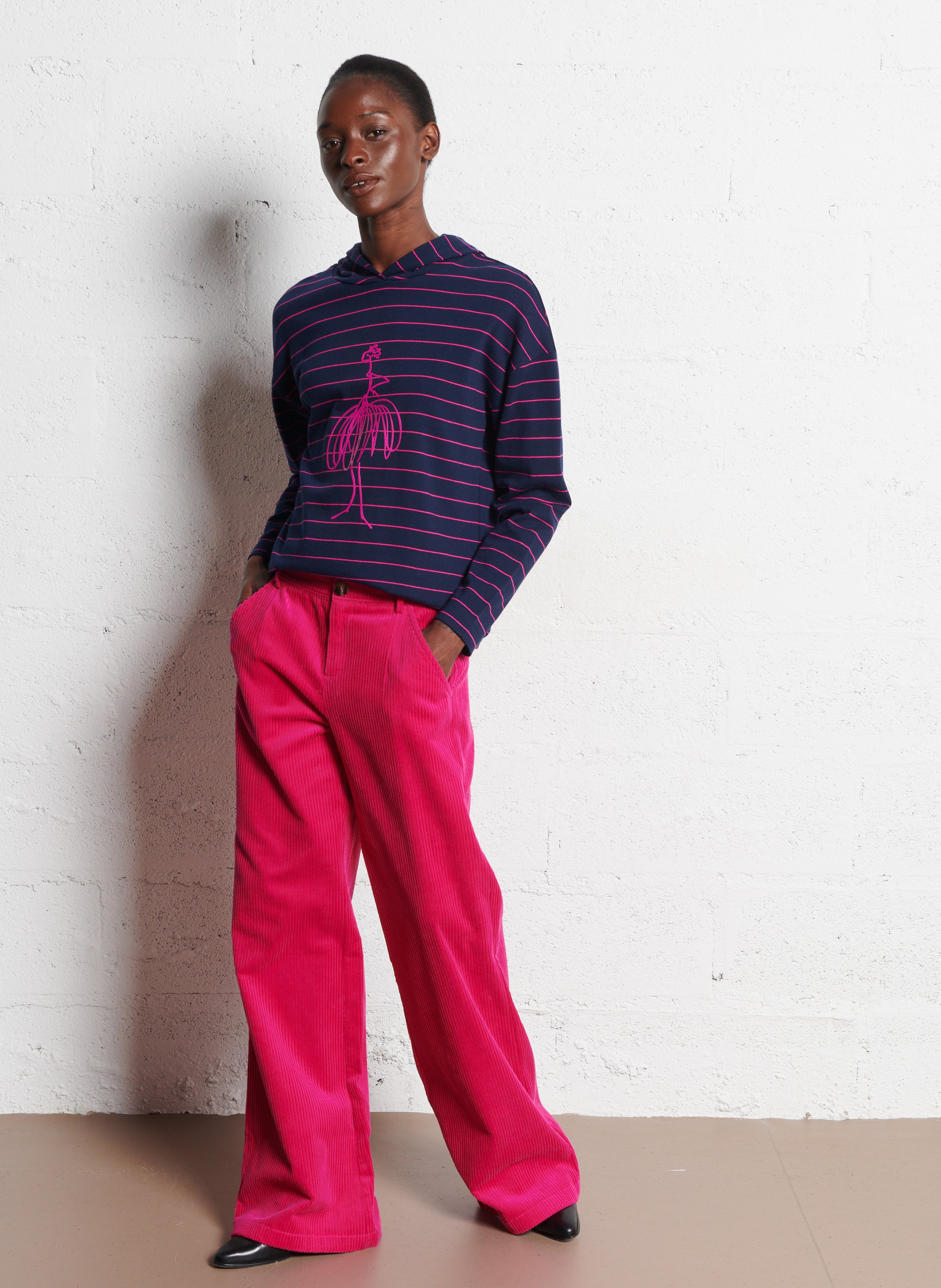 Wide ribbed cotton trousers ONE STEP Pink