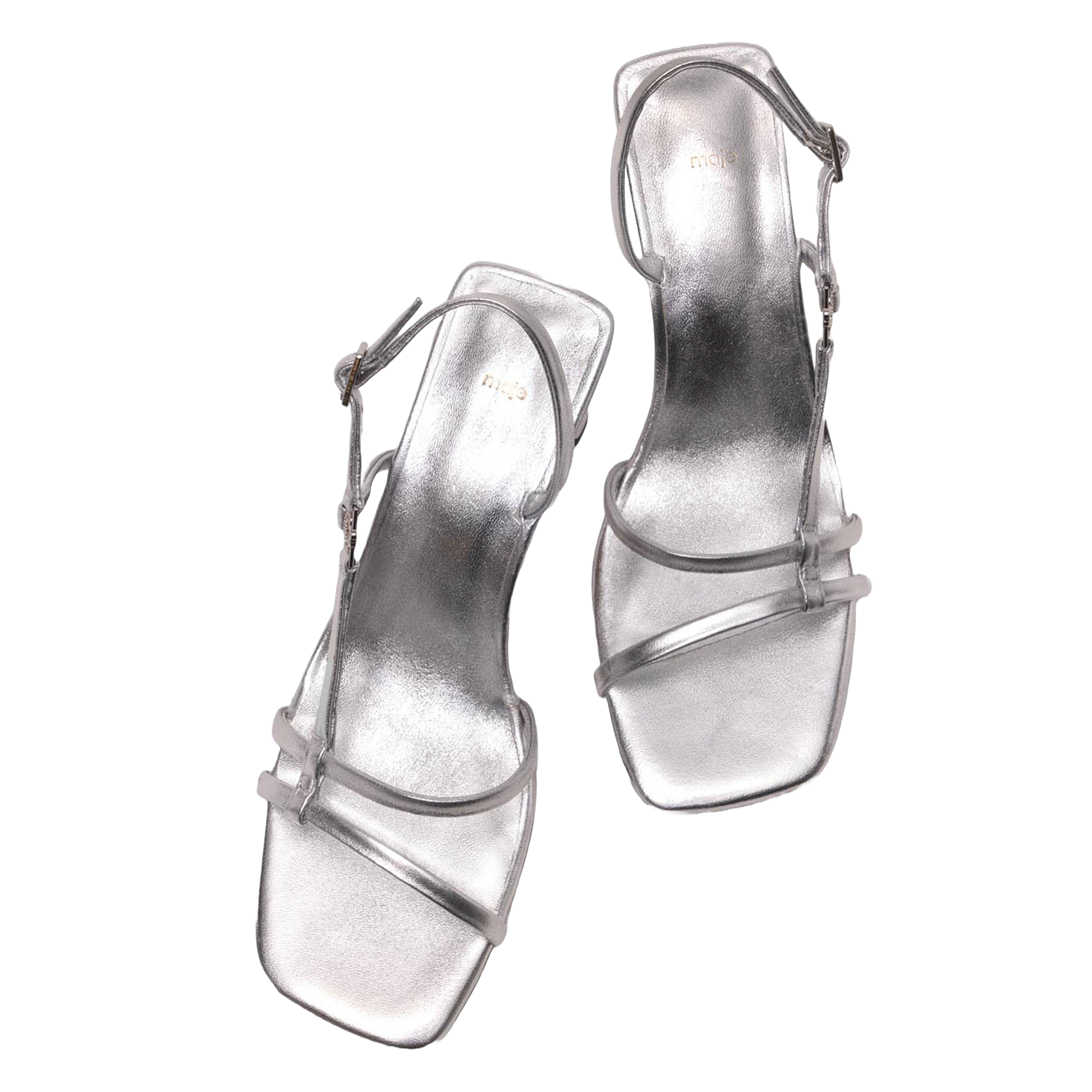 Glanzende, leren sandalen met hak MAJE Zilver
