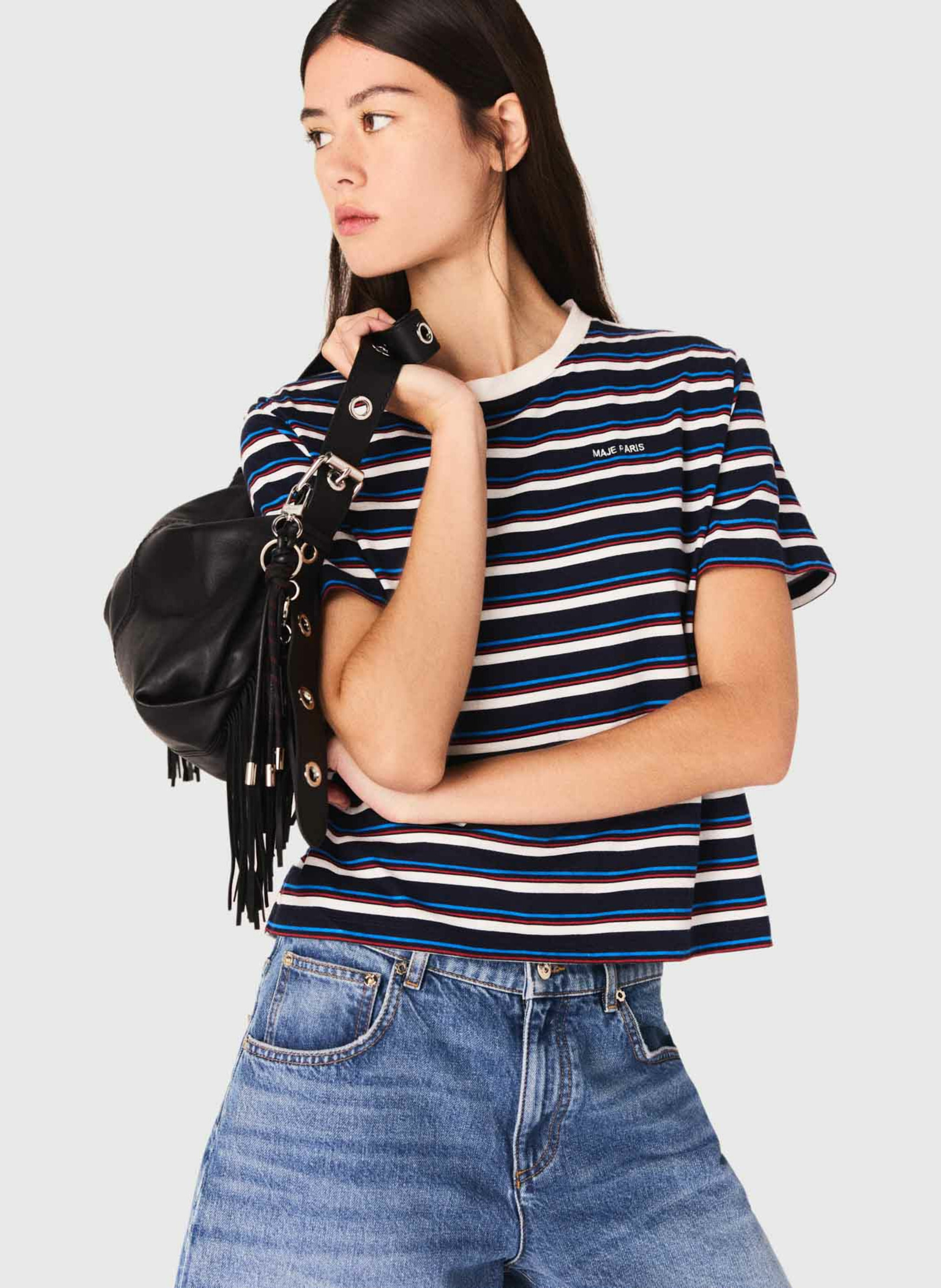 Tee-shirt droit à rayures MAJE Blanc