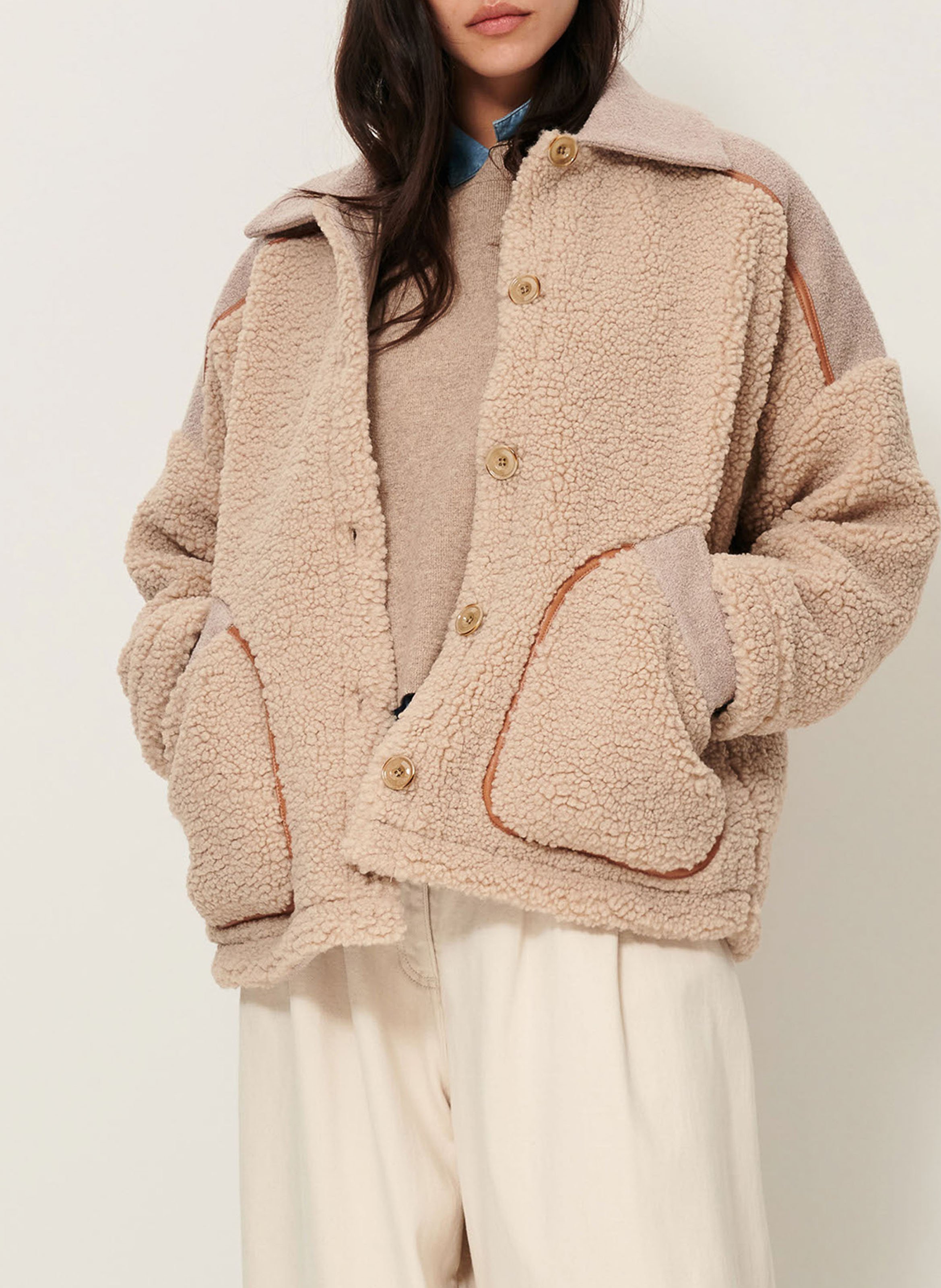 Veste oversize en laine mélangée SESSUN Beige