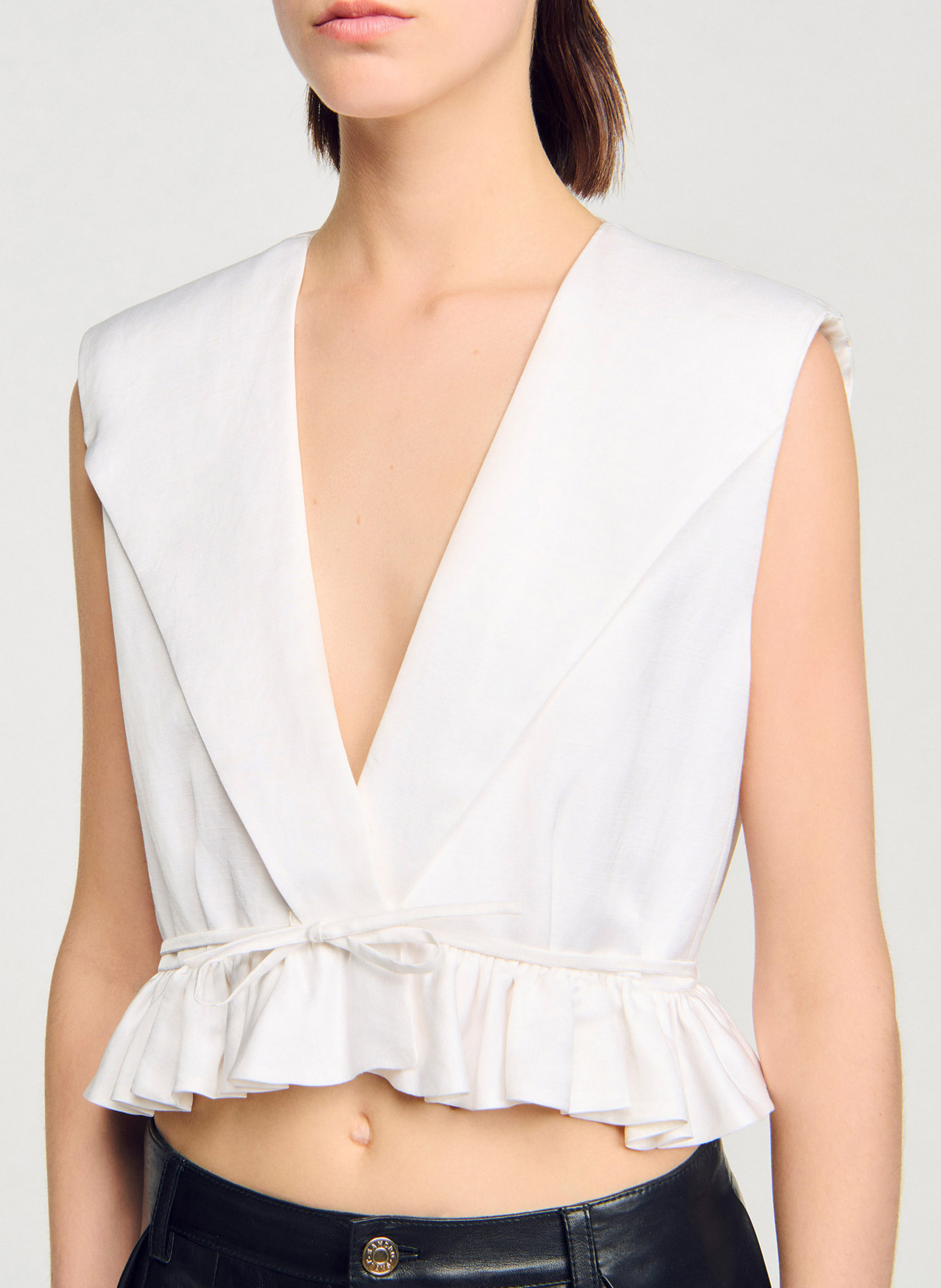 Top cintré col V SANDRO Blanc