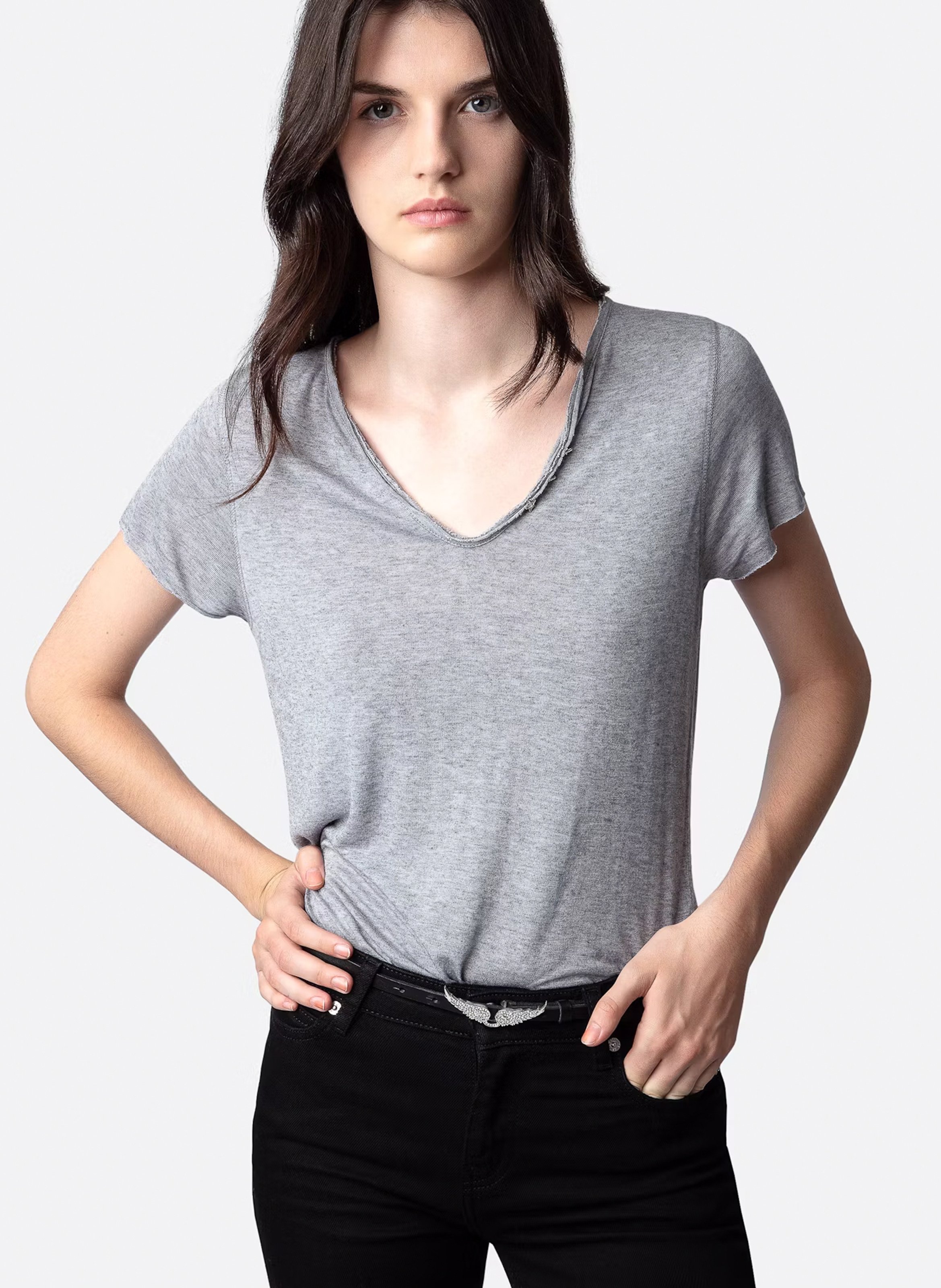 T-shirt met tuniekhals met knoopjes ZADIG&VOLTAIRE Grijs