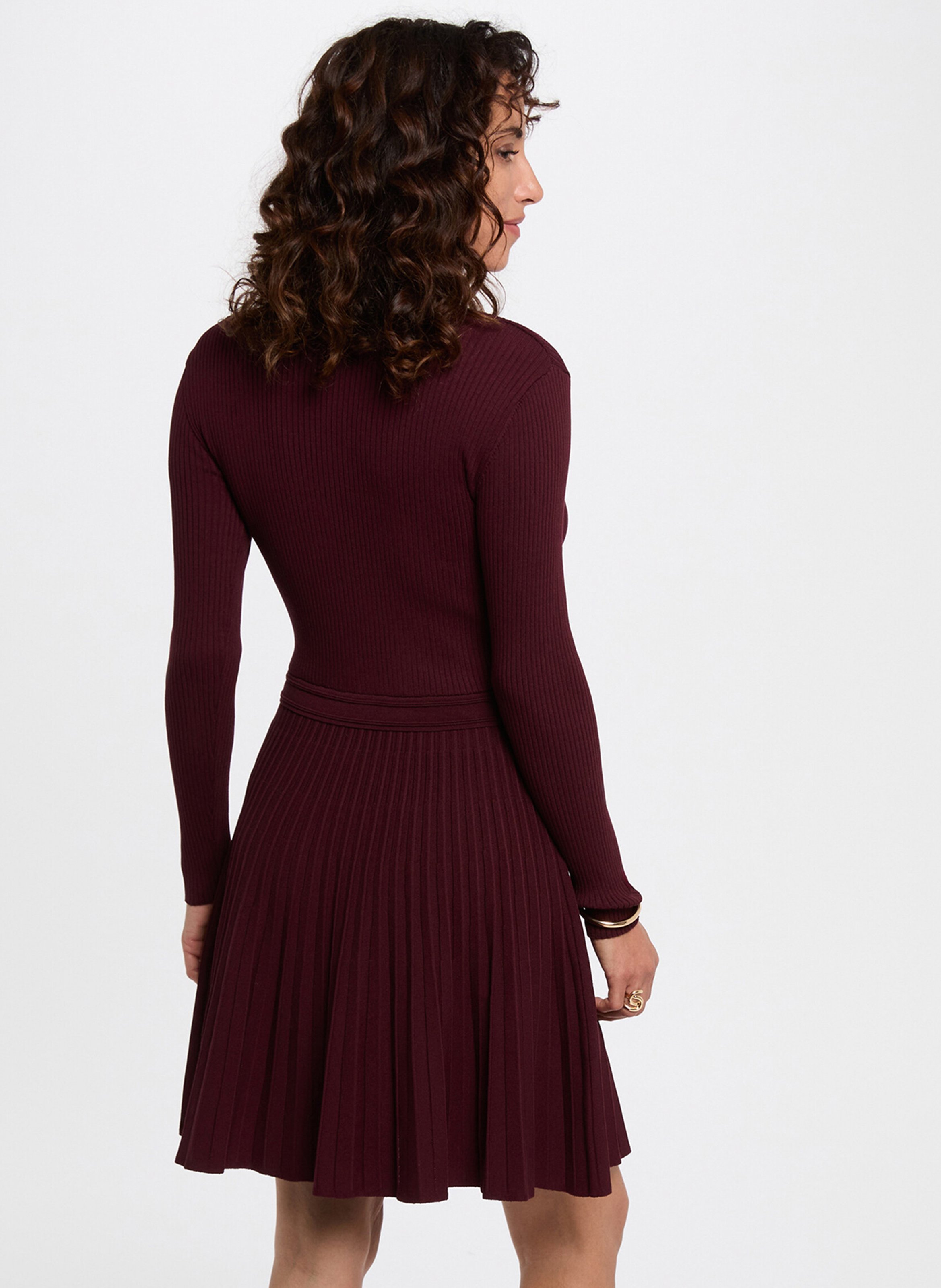 Round-neck knit midi dress MORGAN Purple
