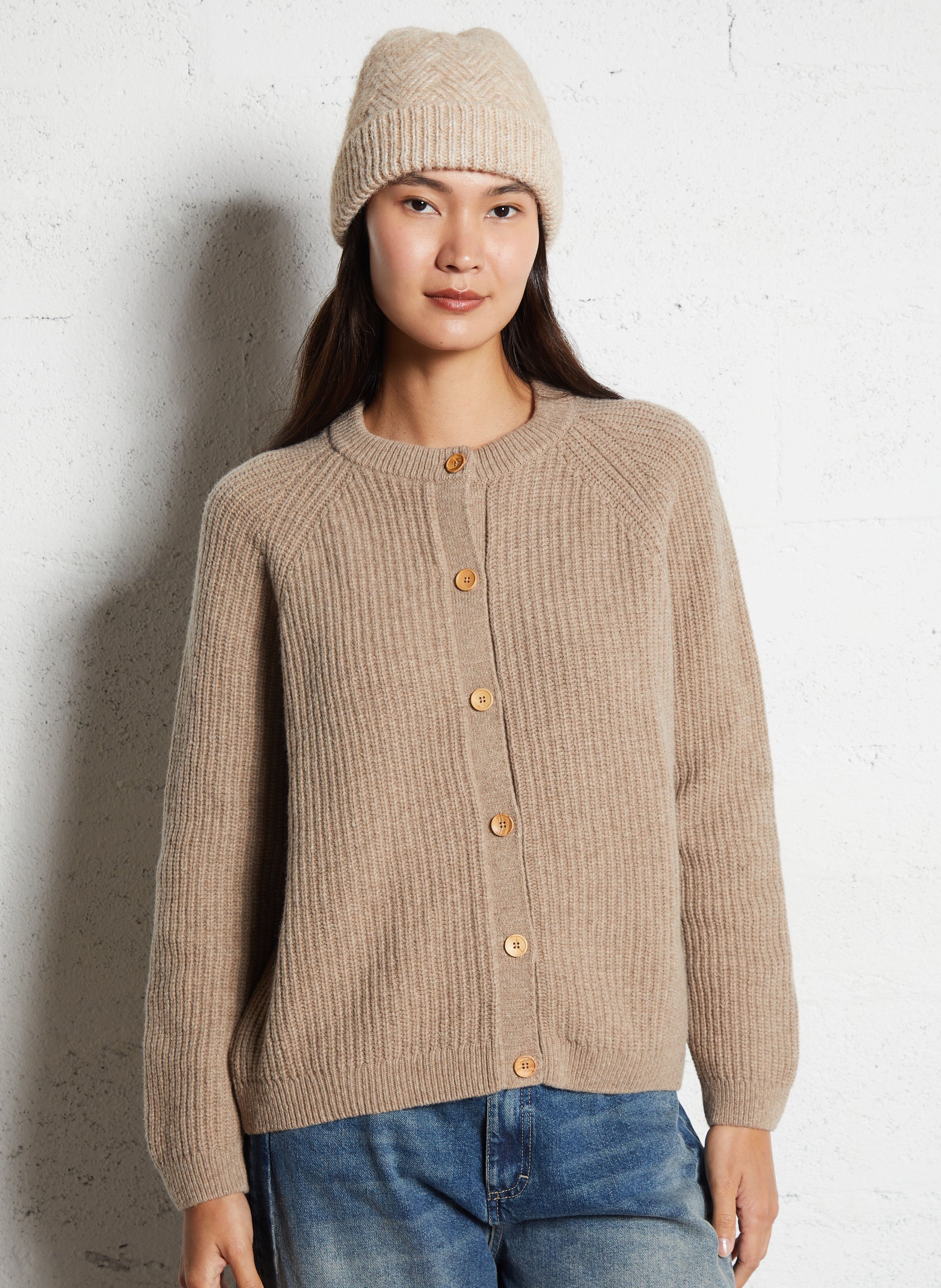 Cardigan boutonné en maille côtelée ARMOR LUX Beige