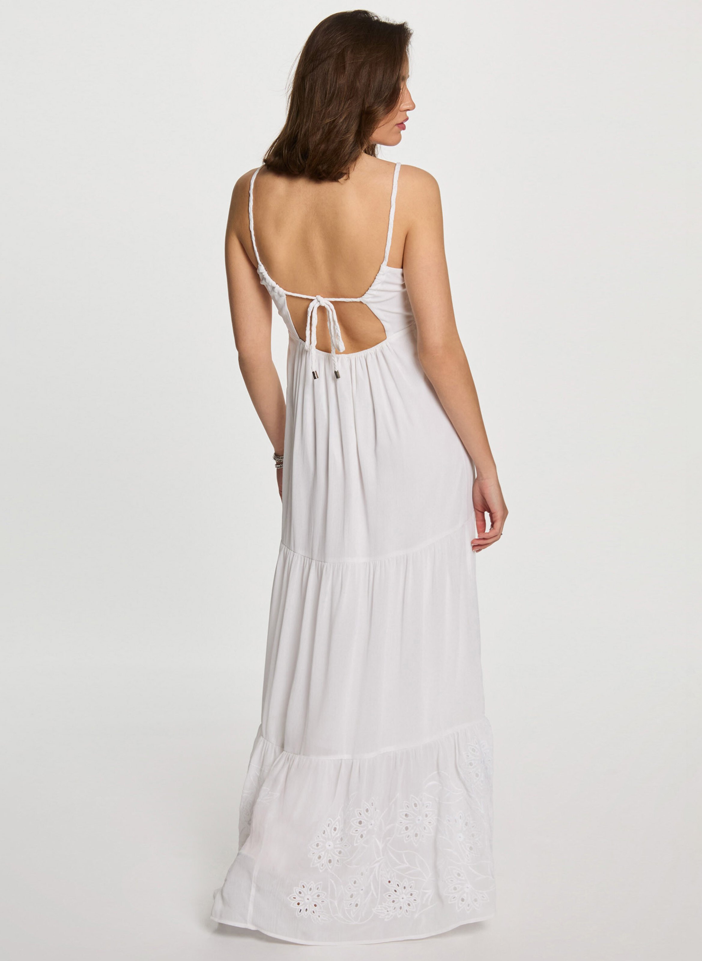 Robe longue col V brodée MORGAN Blanc