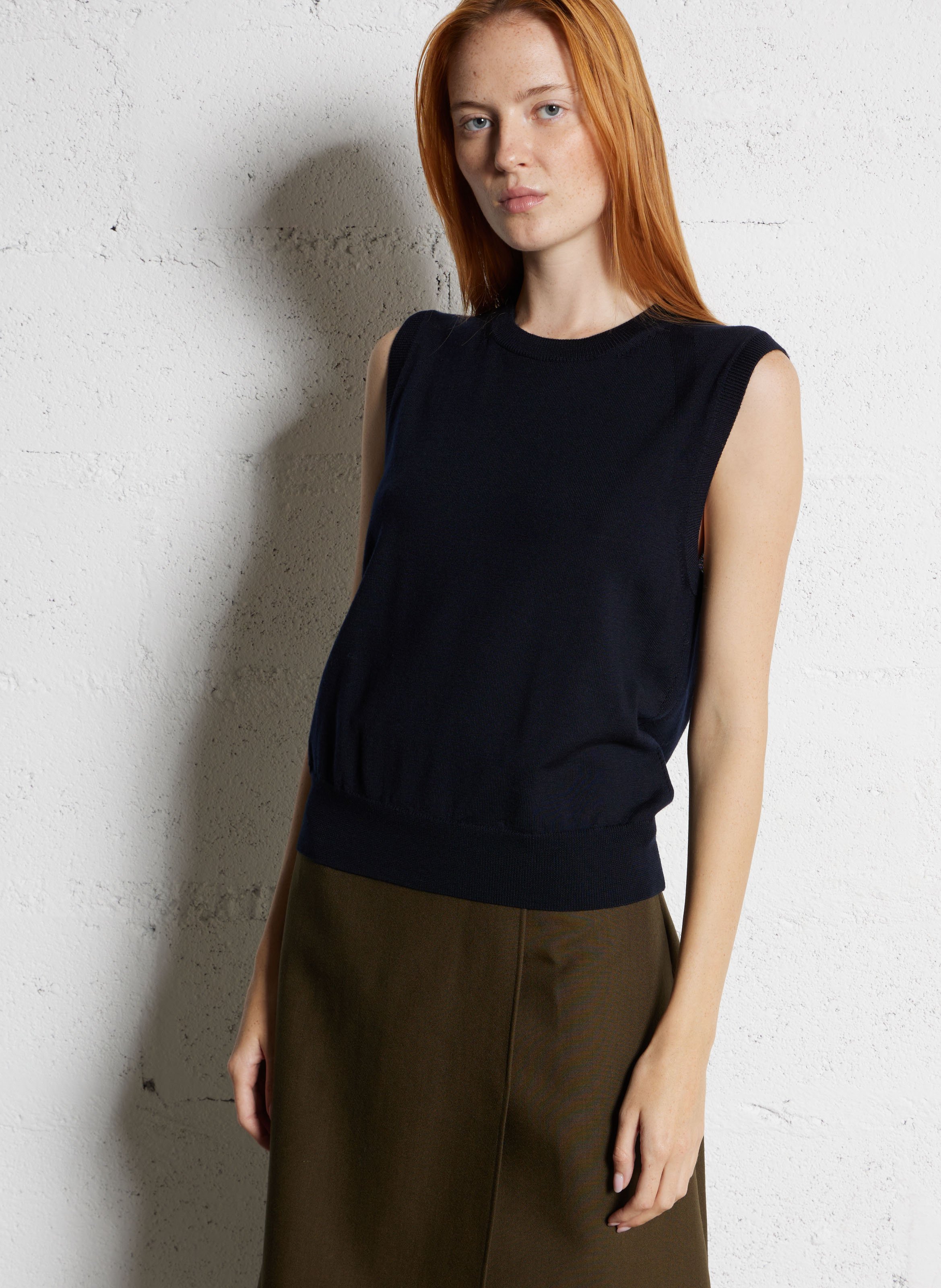 Sleeveless round neck merino wool sweater SOEUR Blue