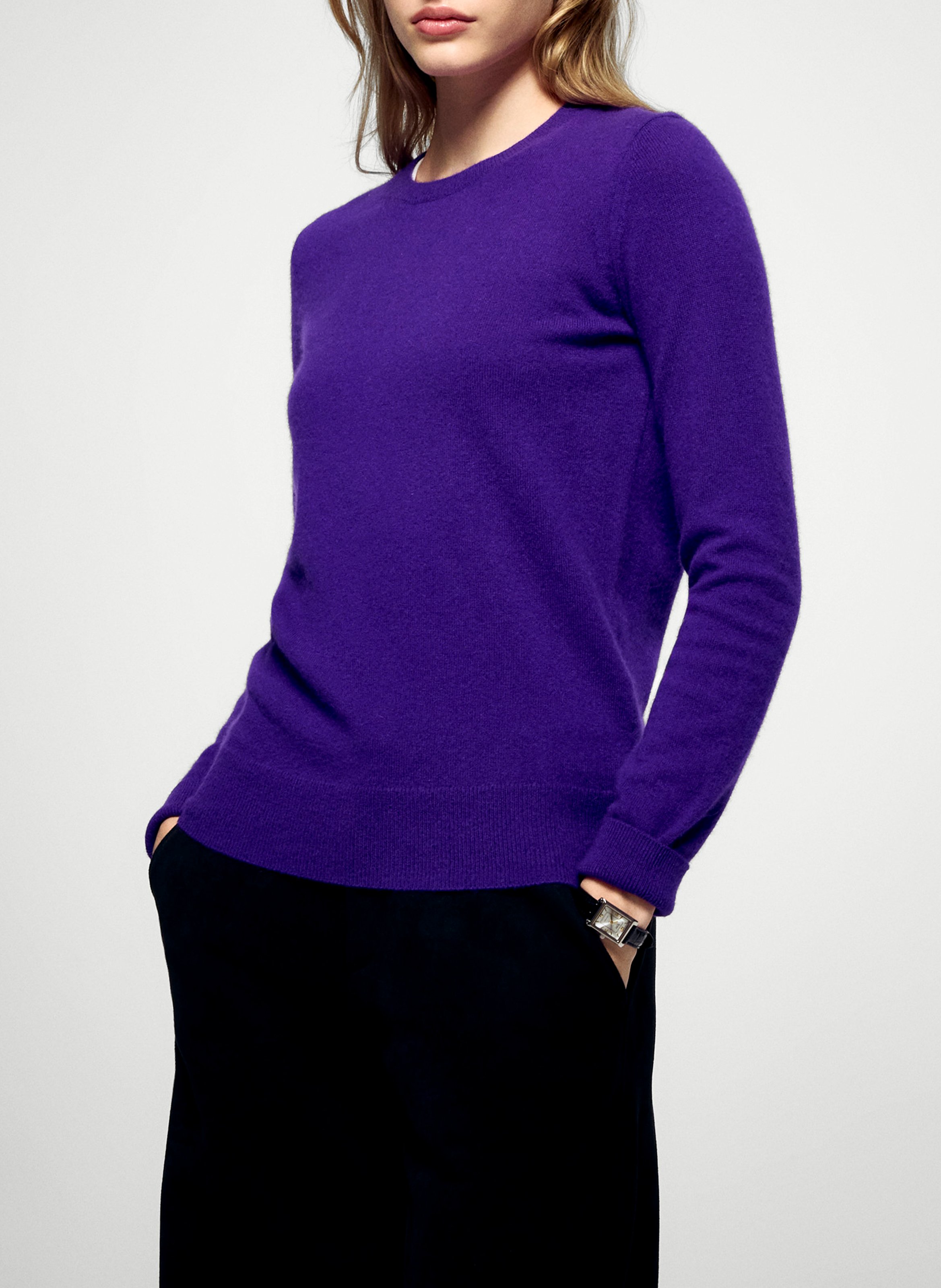 Straight cotton sweater with round neck FROM FUTURE Purple