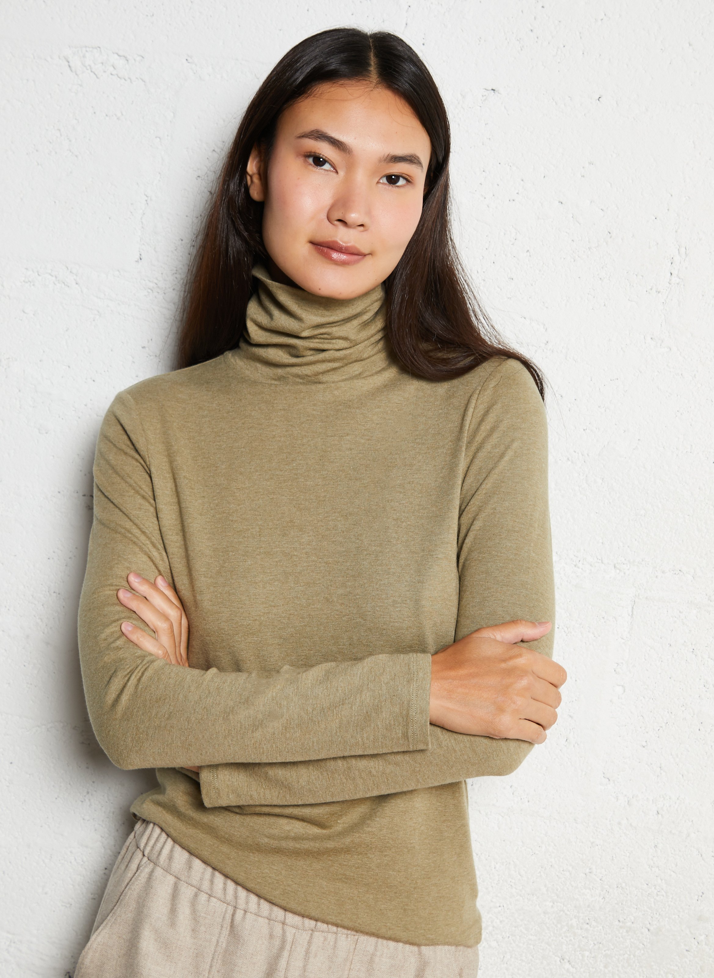 Long-sleeve fluid turtleneck t-shirt MAISON 123 Green