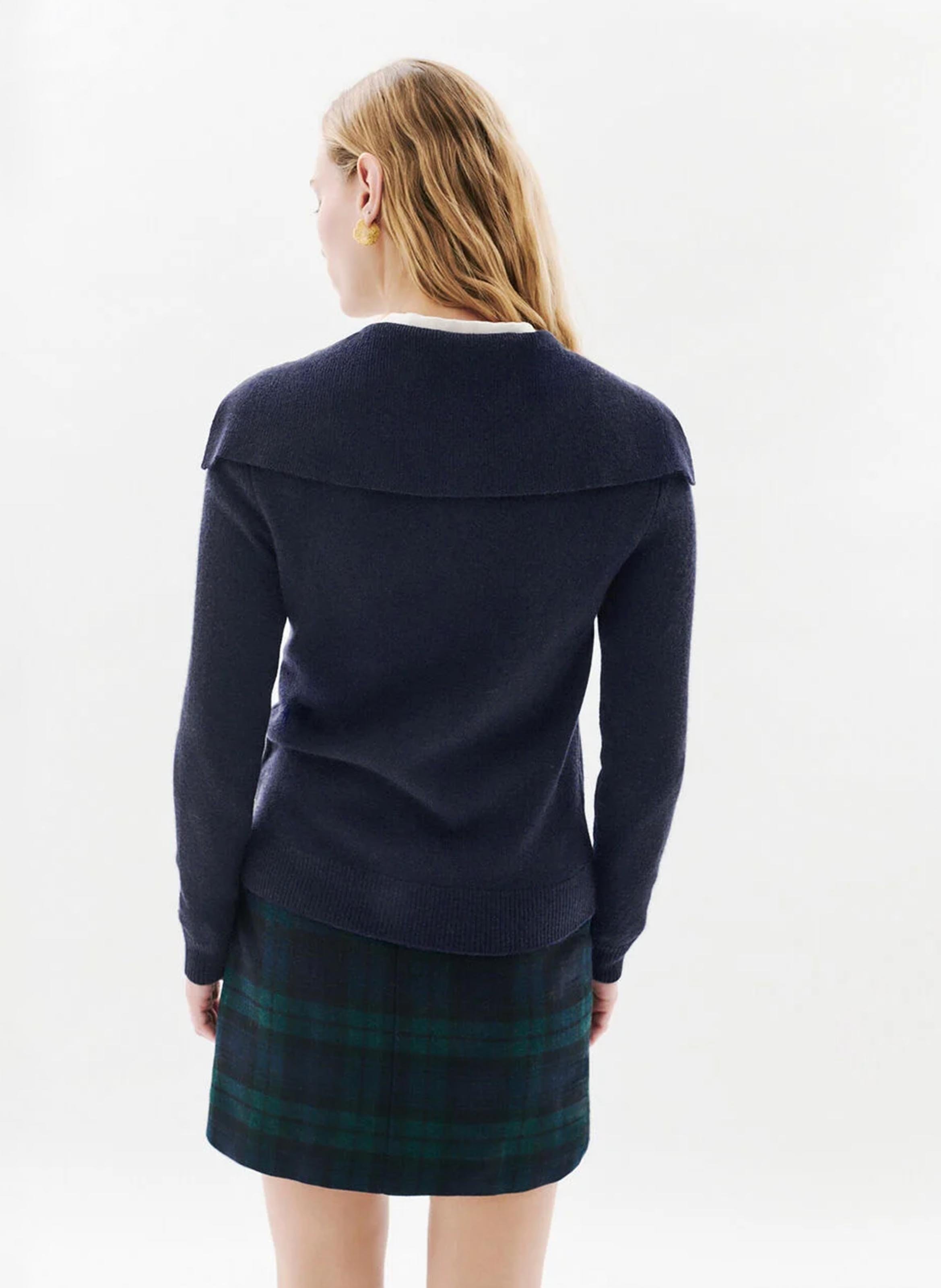 Gerade geschnittene Strickjacke aus Wollmix CAROLL Blau