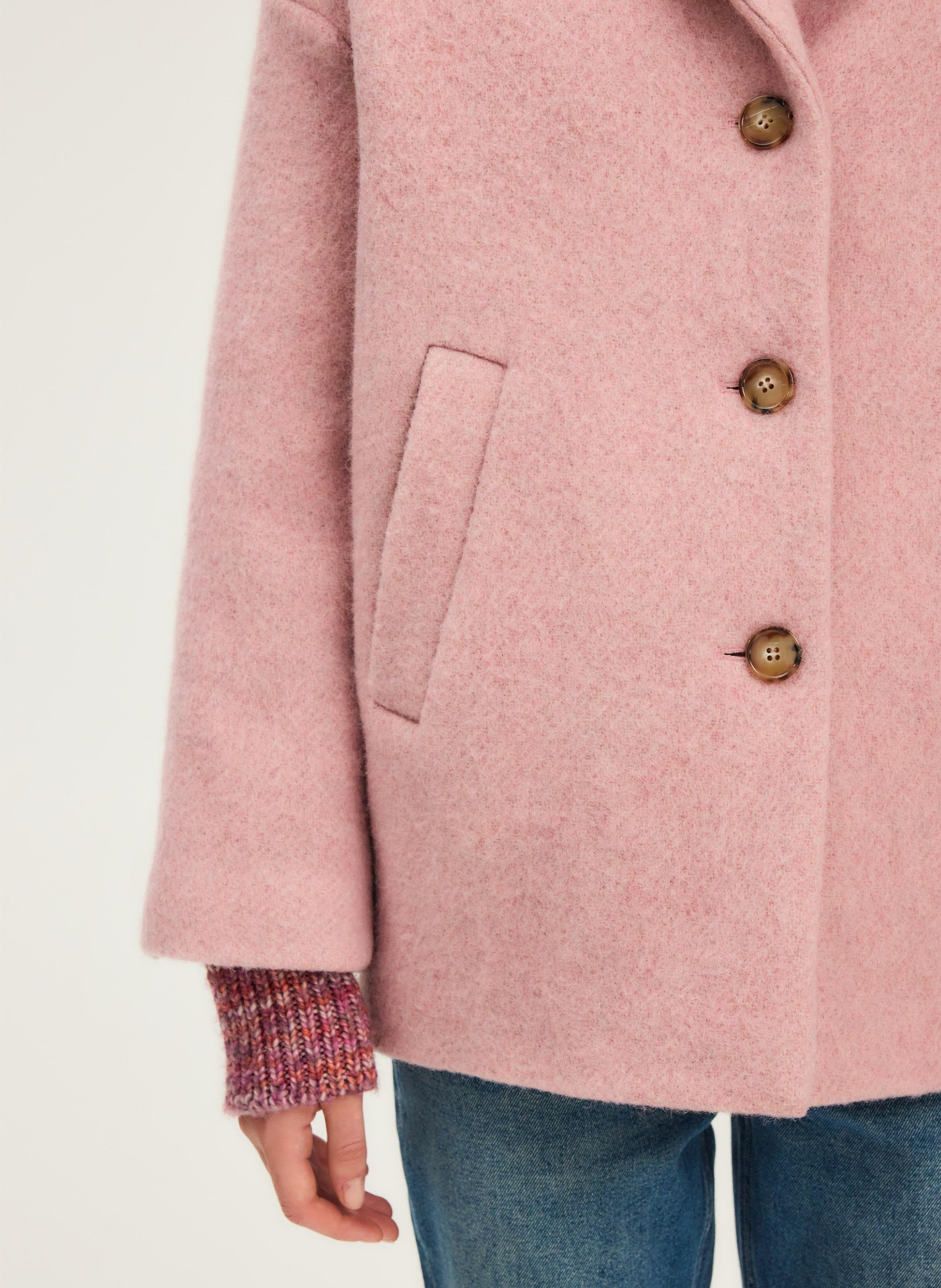 Manteau droit col tailleur en laine PABLO Rose