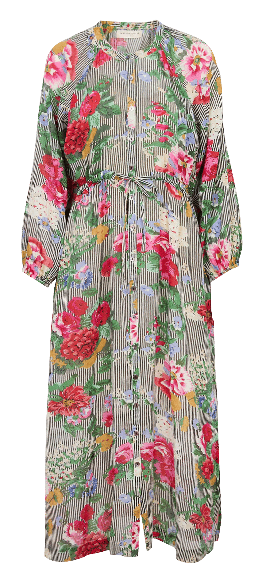 Lange, katoenen jurk met ronde hals en print MAISON HOTEL Zwart