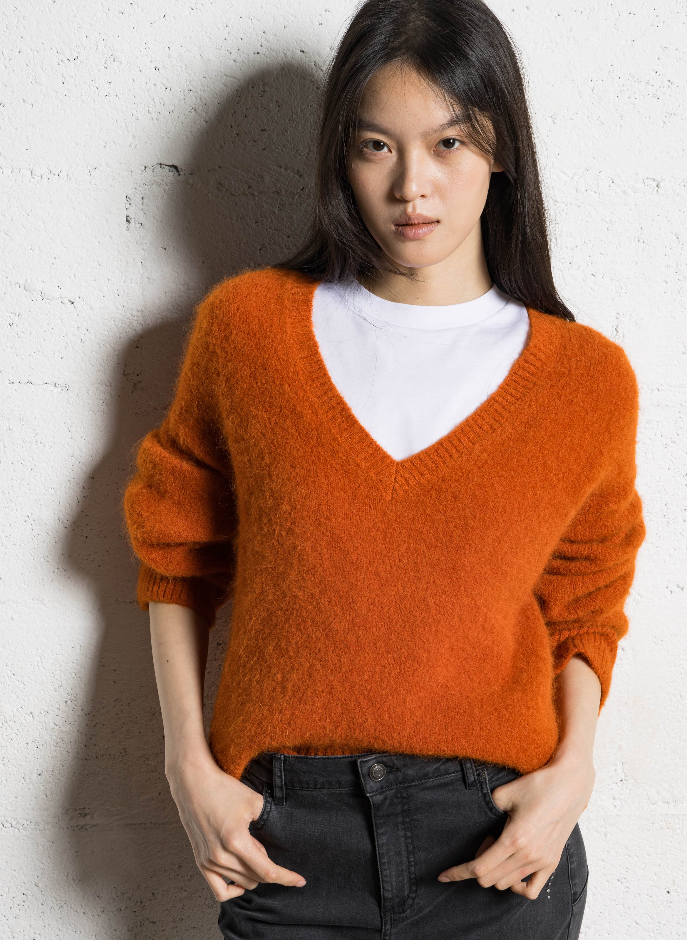 Pull droit col V en alpaga mélangé IKKS