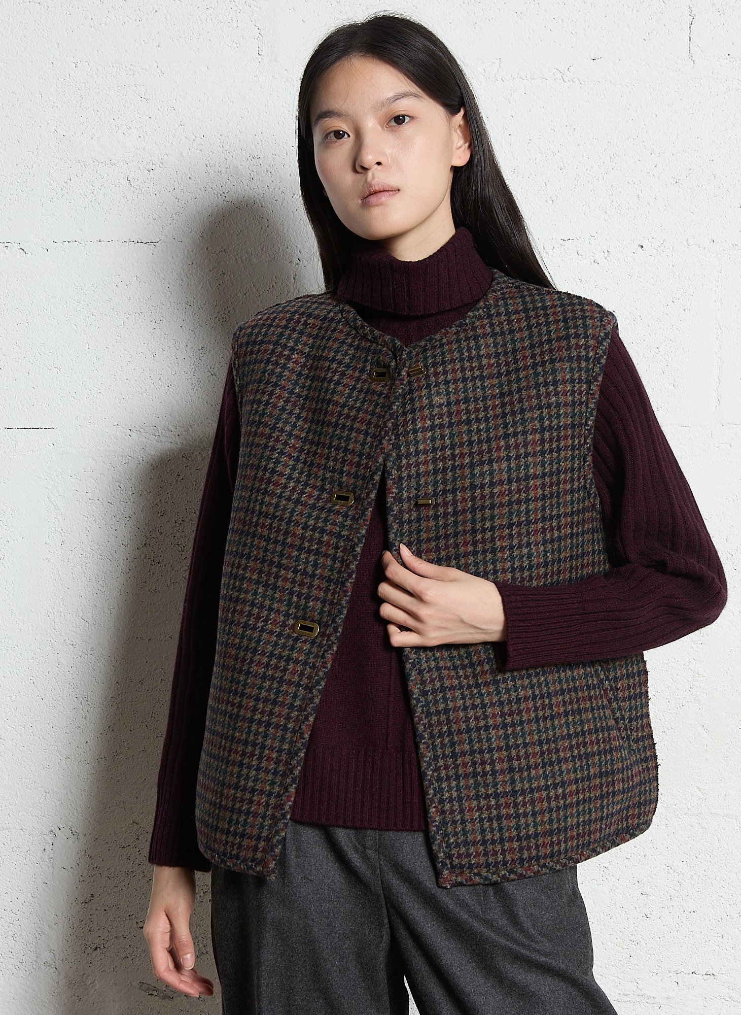 Straight round neck plaid jacket MAISON 123 Purple