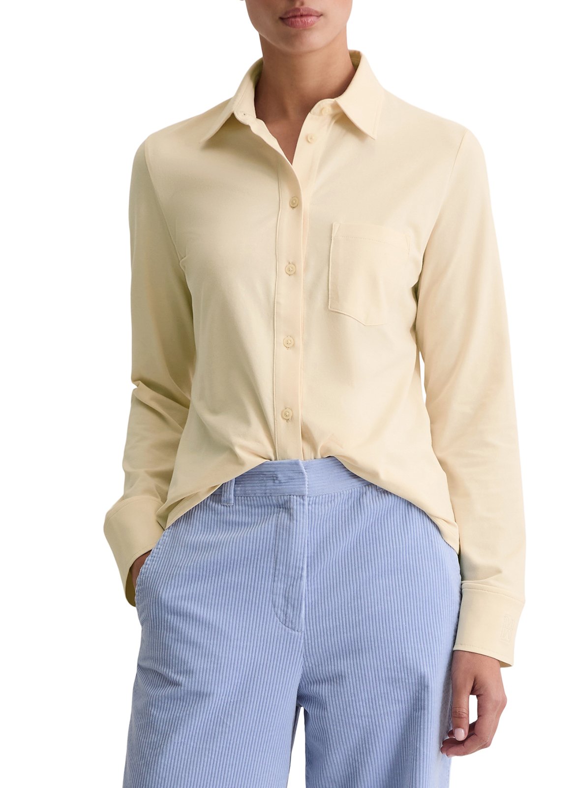 Straight-cut cotton-blend shirt with classic collar MARC O'POLO Beige