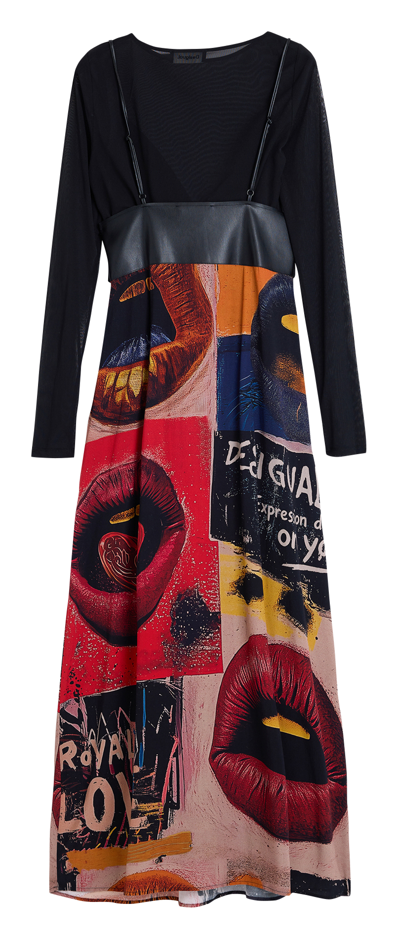 Langes, bedrucktes Kleid mit Rundhalsausschnitt DESIGUAL Schwarz