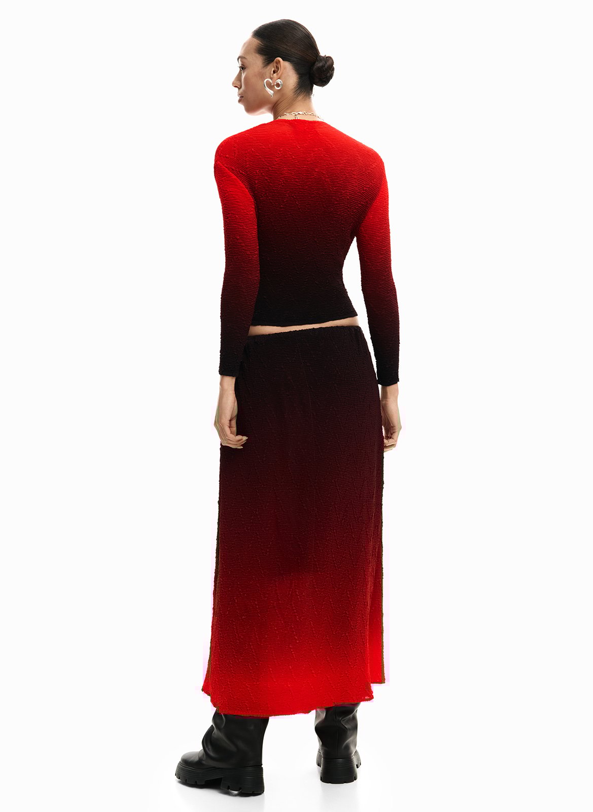 <Rock mit ausgestelltem Schnitt aus strukturiertem Stoff</p> DESIGUAL Rot