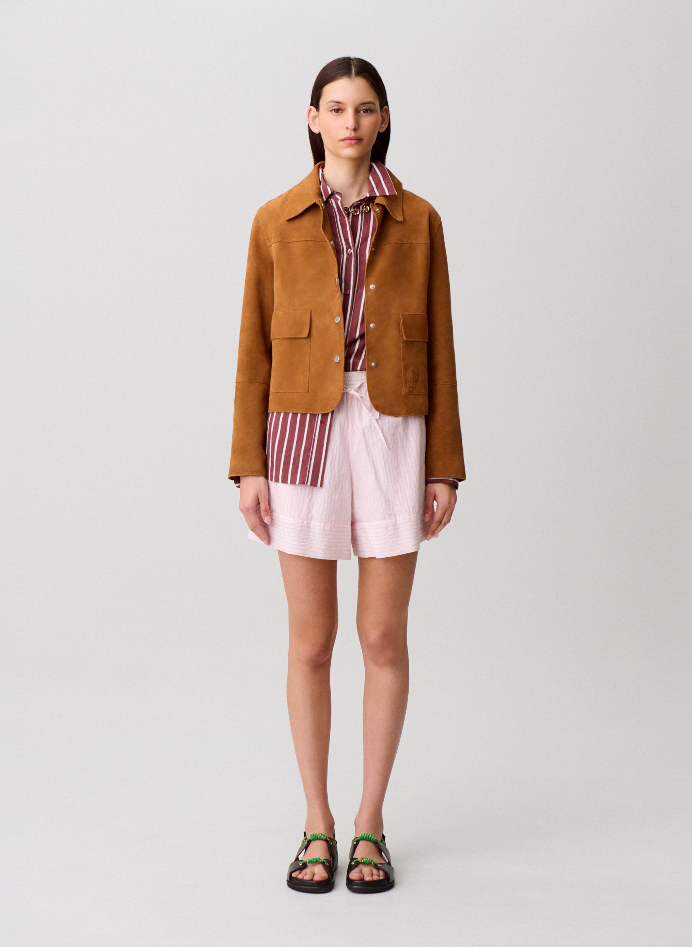 Korte grote gestreepte elastische shorts CLAUDIE PIERLOT Roze