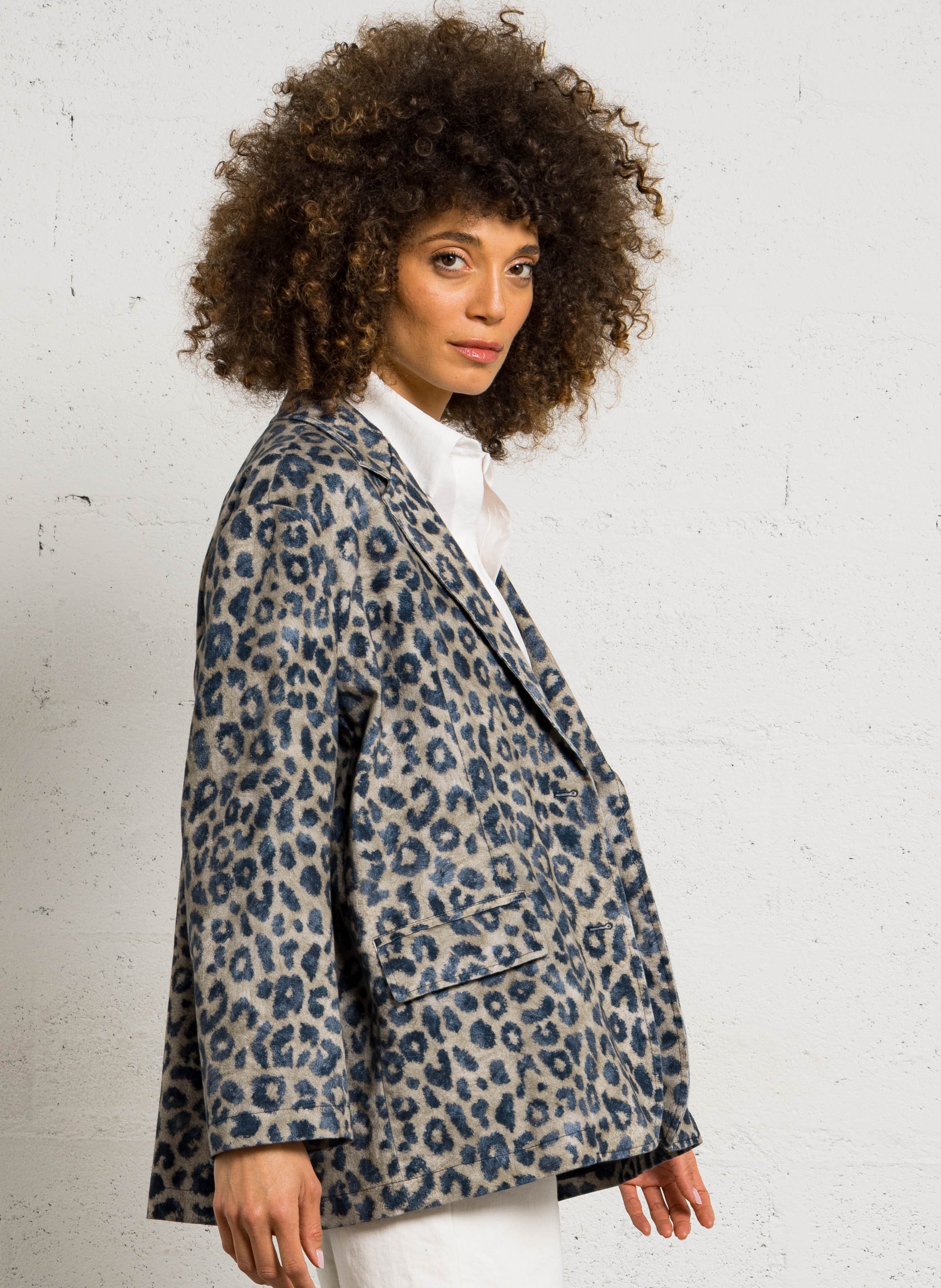 Oversized blazer with leopard print collar PLEASE Beige