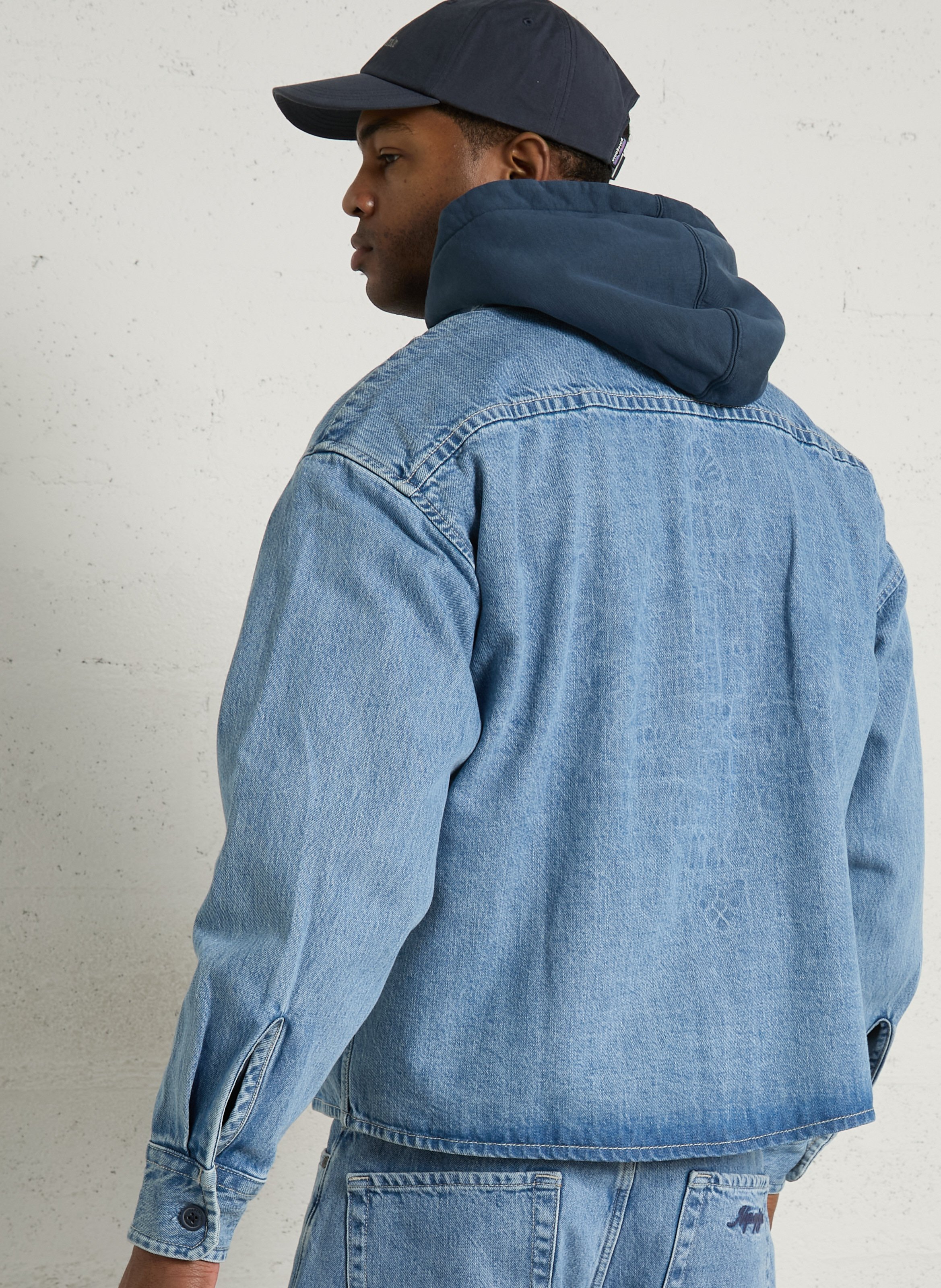 Chemise col classique manches contrastantes en coton Blue