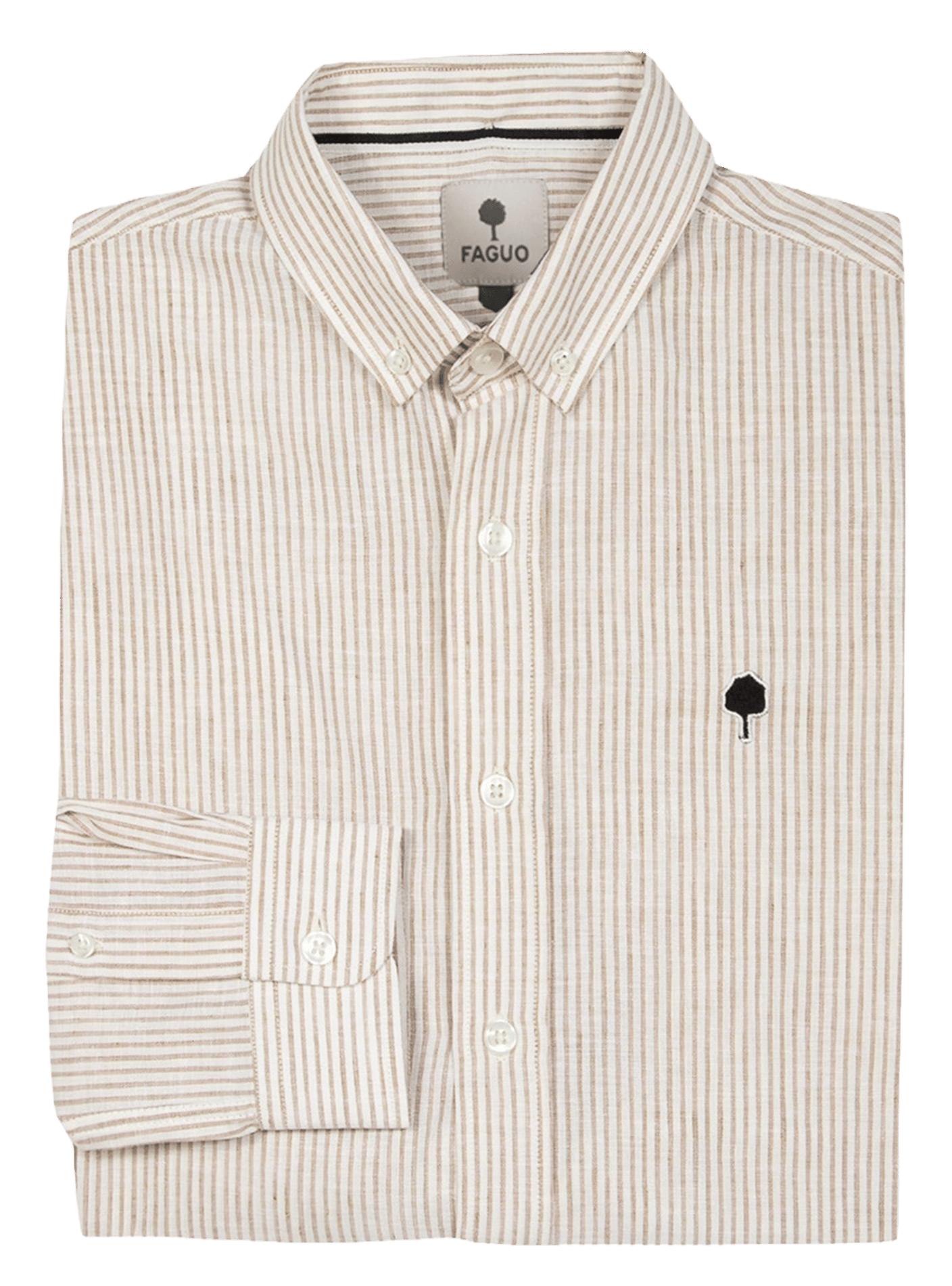 Chemise droite à rayures en coton et lin FAGUO Beige