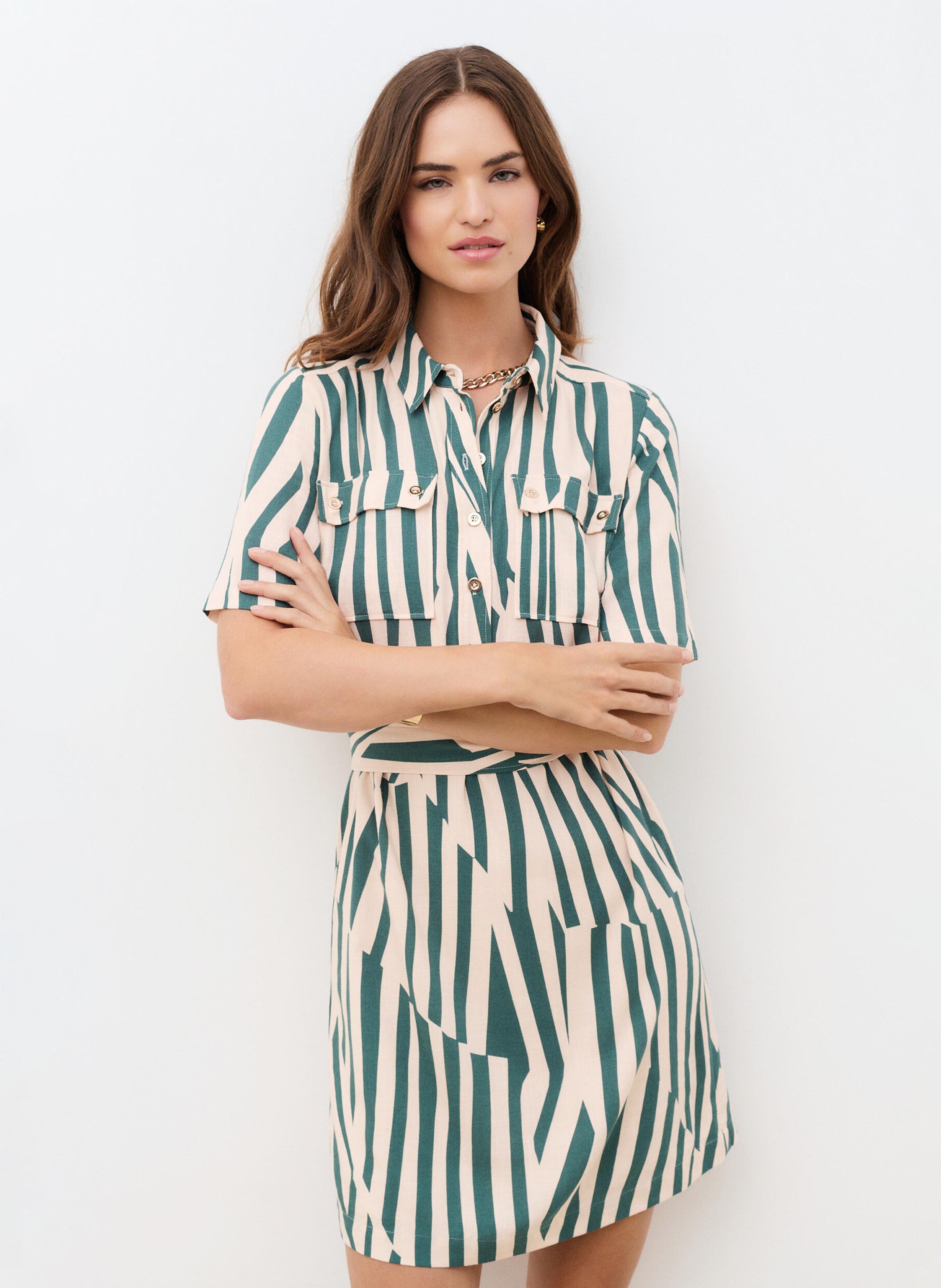 Robe courte col classique rayée CAROLL Vert