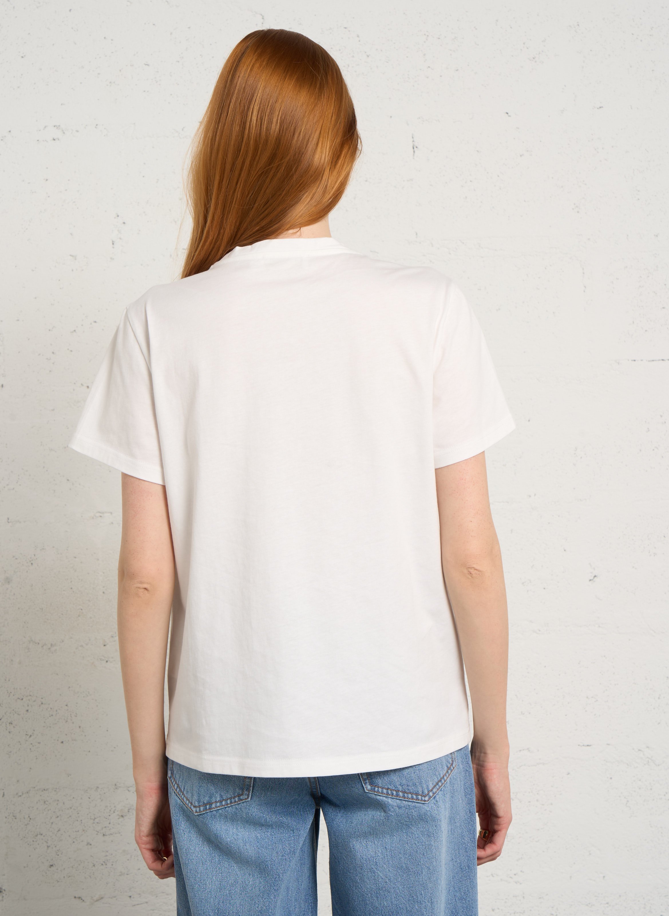 Top droit col rond en coton brodé Blanc