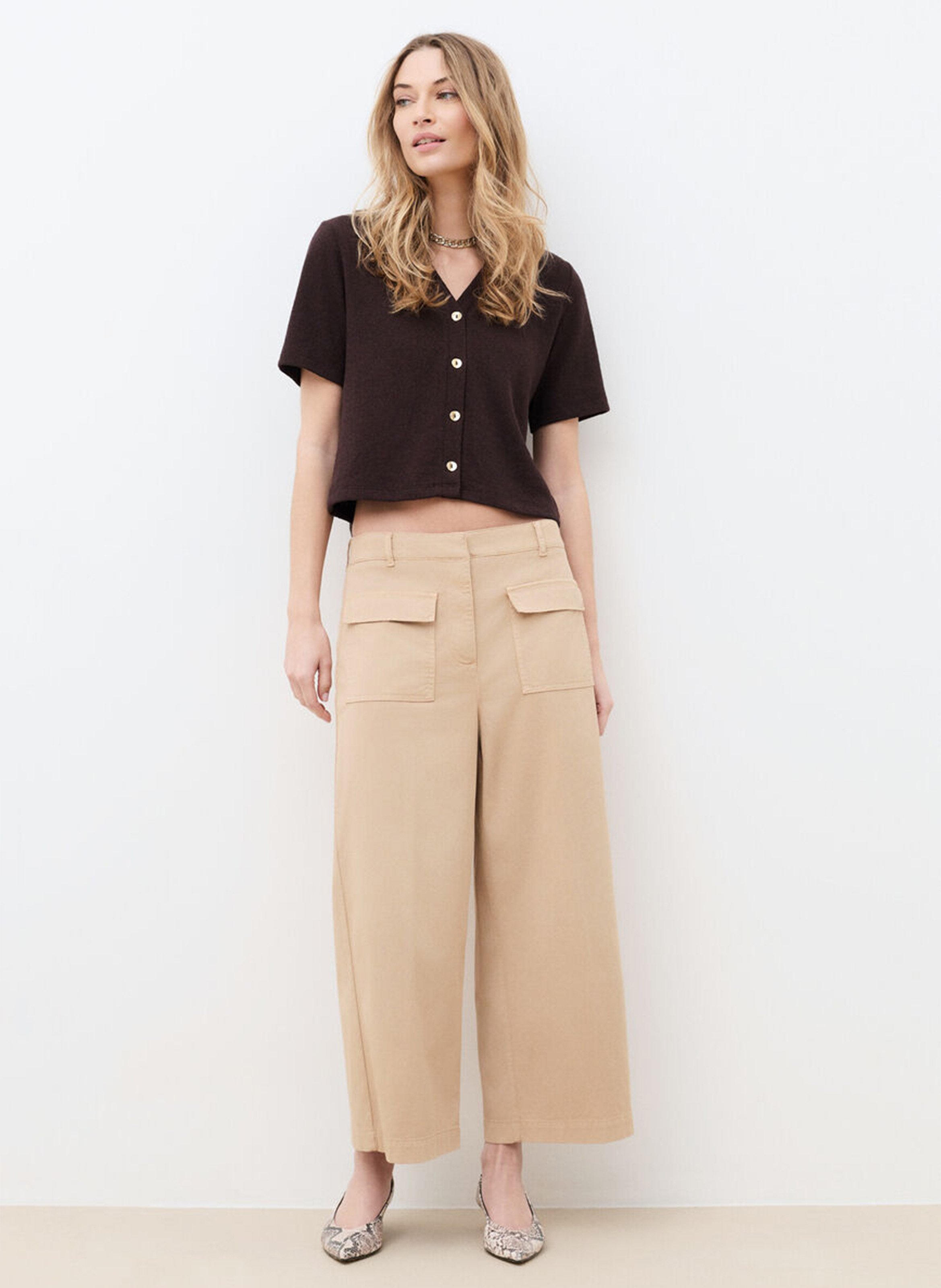 Top met V-hals Bruin