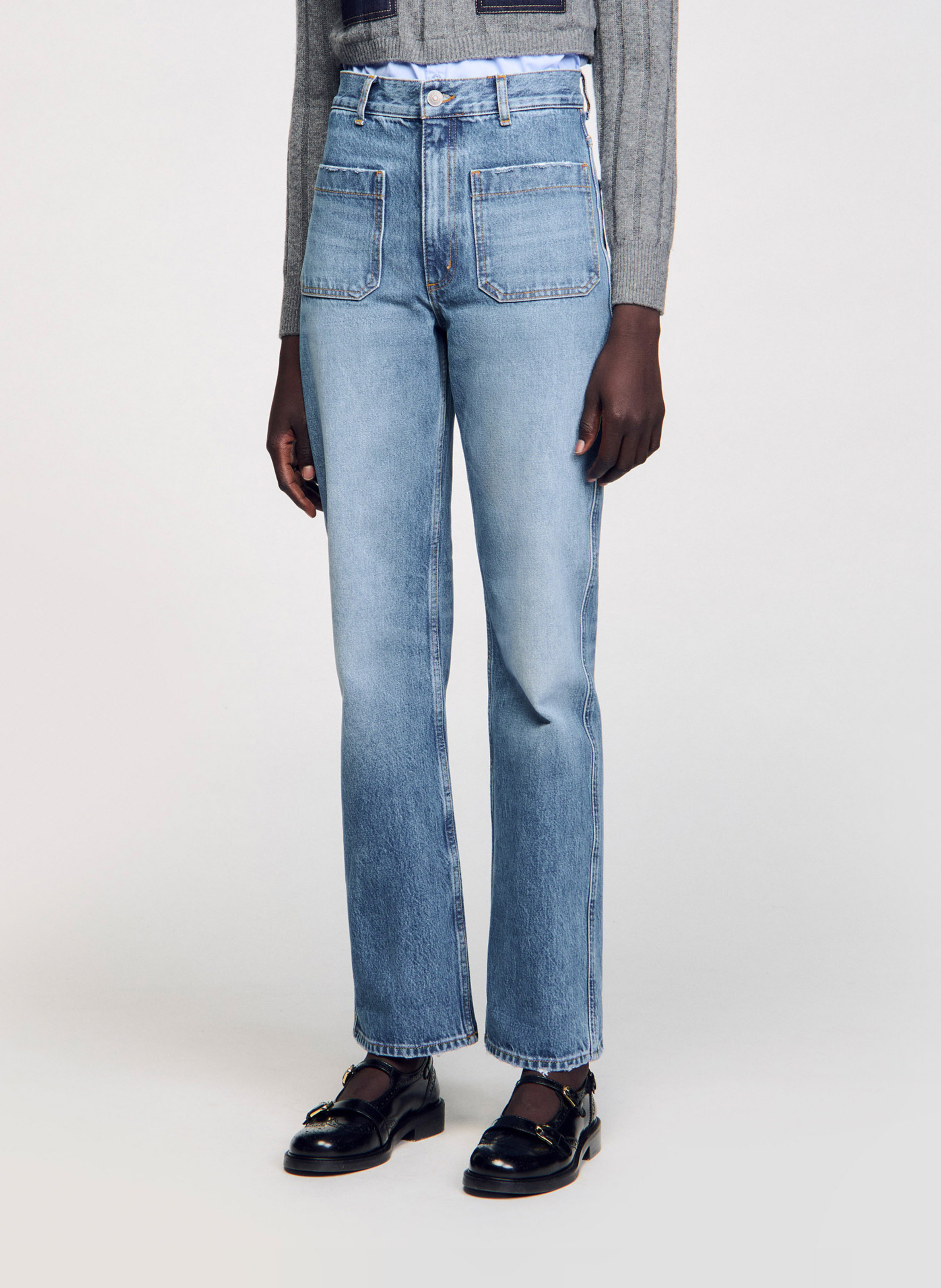 Katoenen jeans met wijd uitlopende pijpen SANDRO Blauw