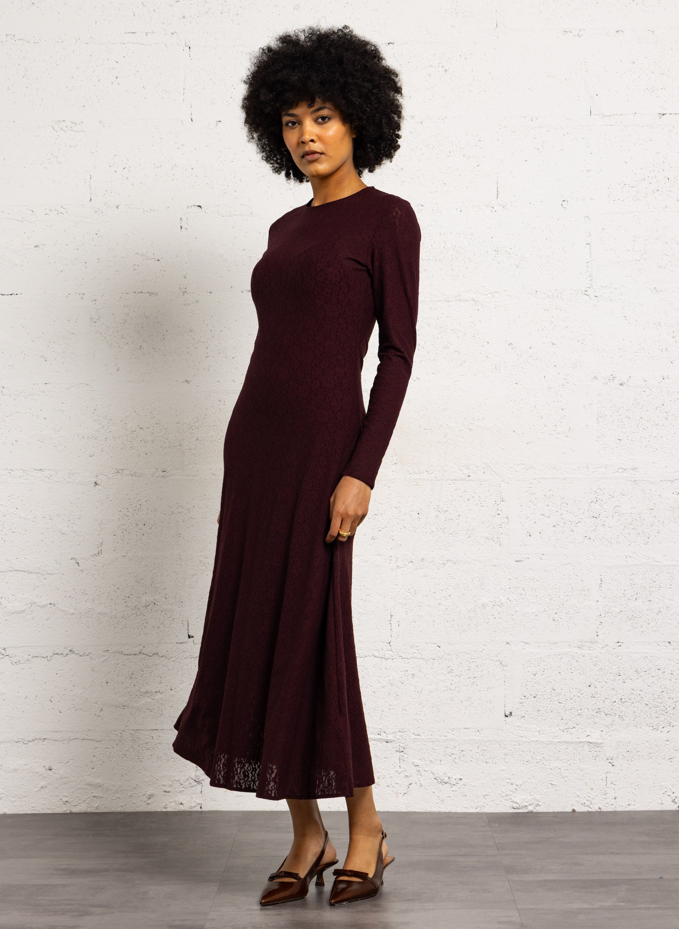 Long lace jacquard dress SUNCOO Plums