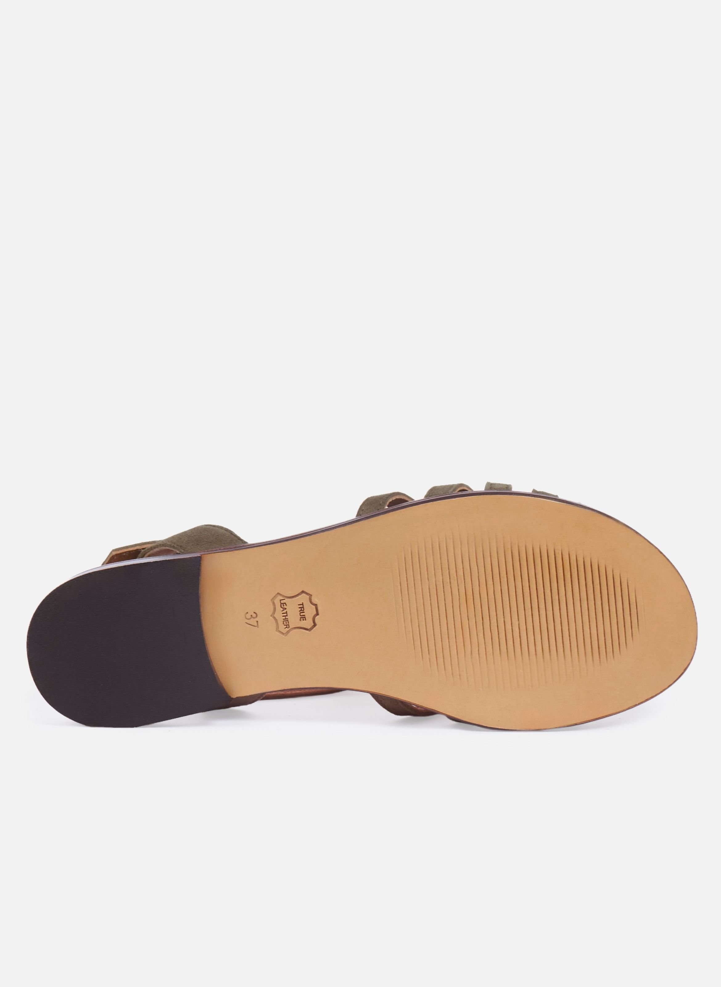 Flat suede leather strap sandals JULES & JENN Khaki