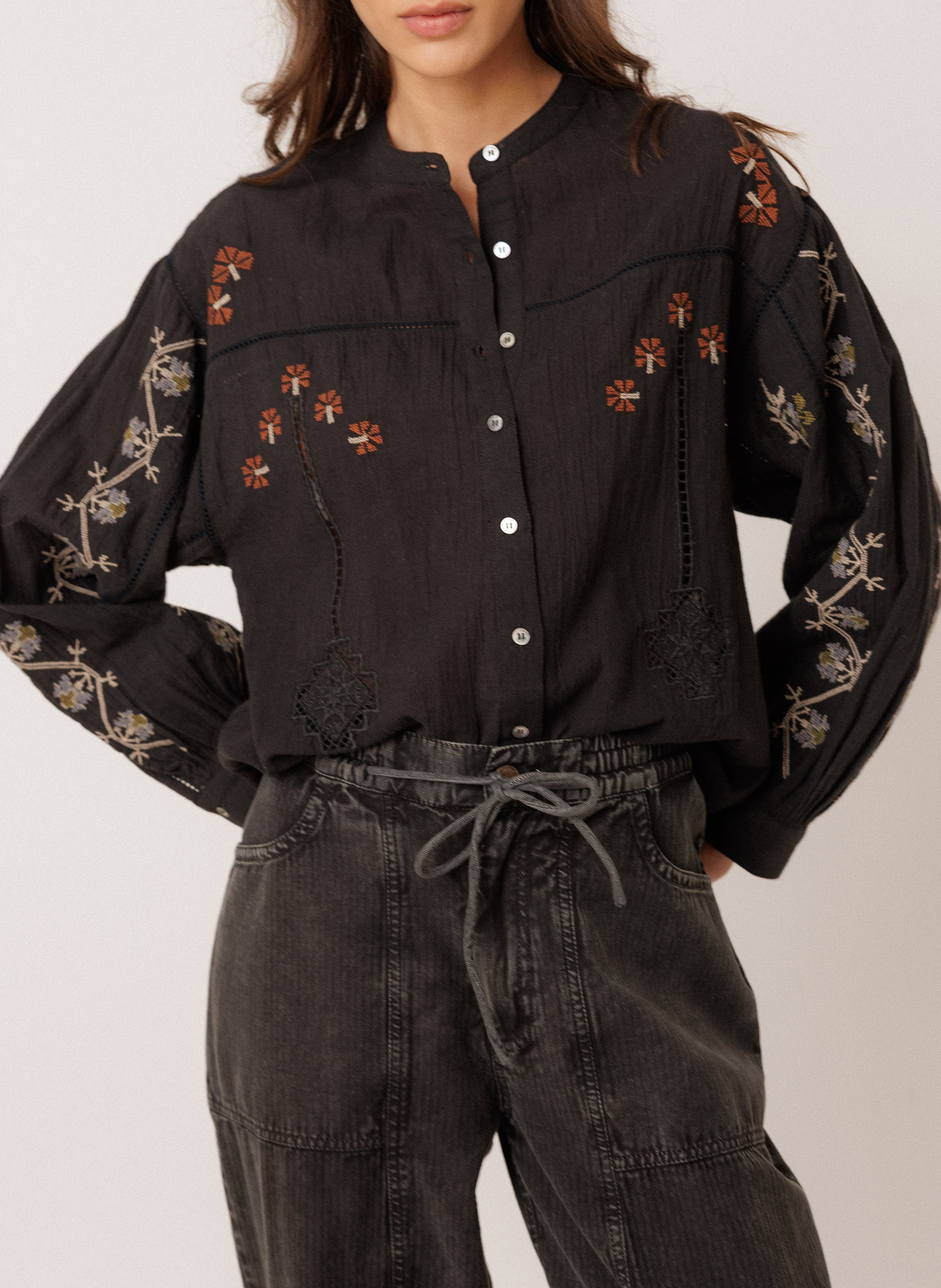 Blouse col rond en coton bio INDI & COLD Noir