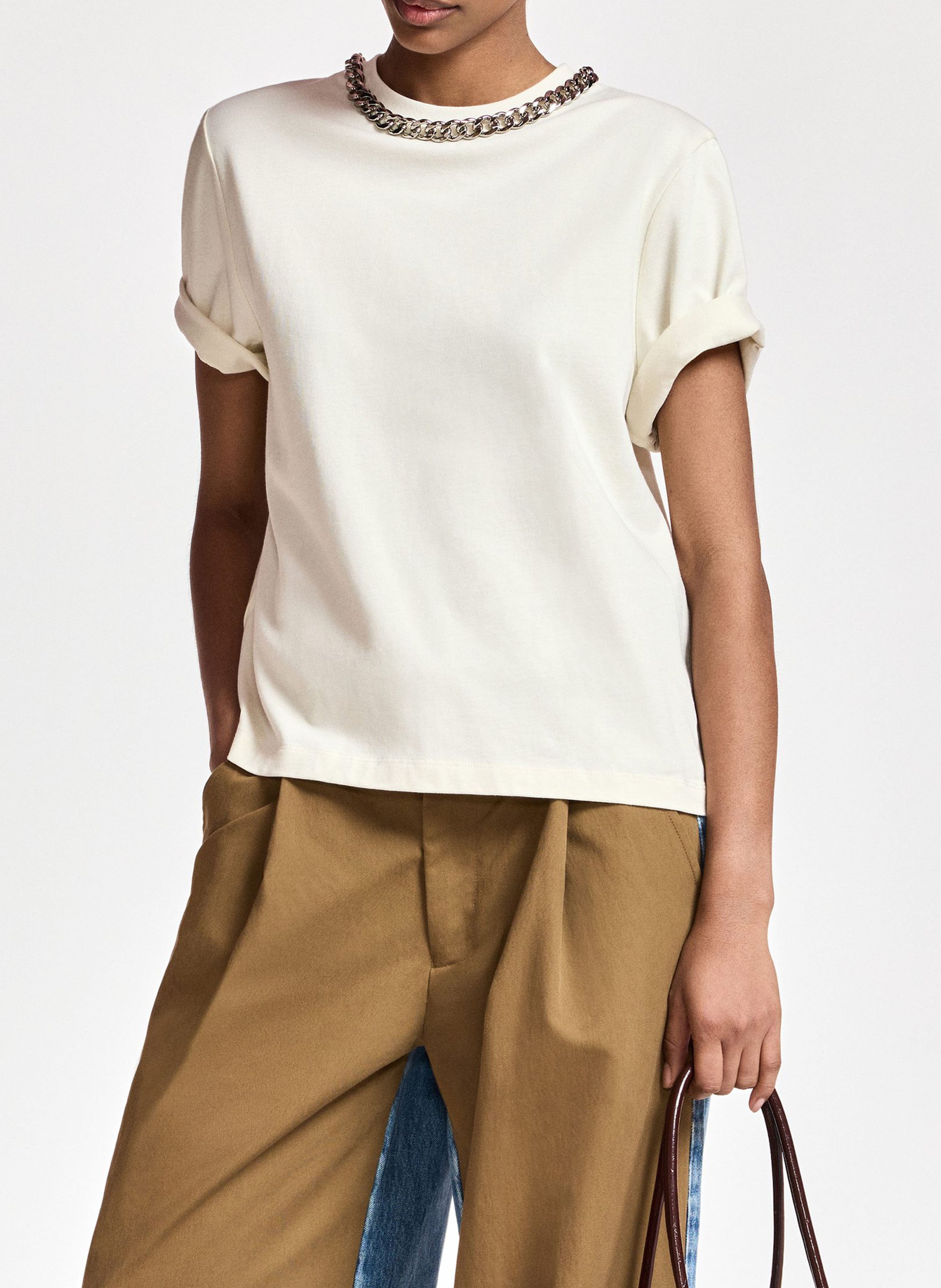 Weites T-Shirt mit Bio-Baumwollkragen mit Kette ESSENTIEL ANTWERP Weiss