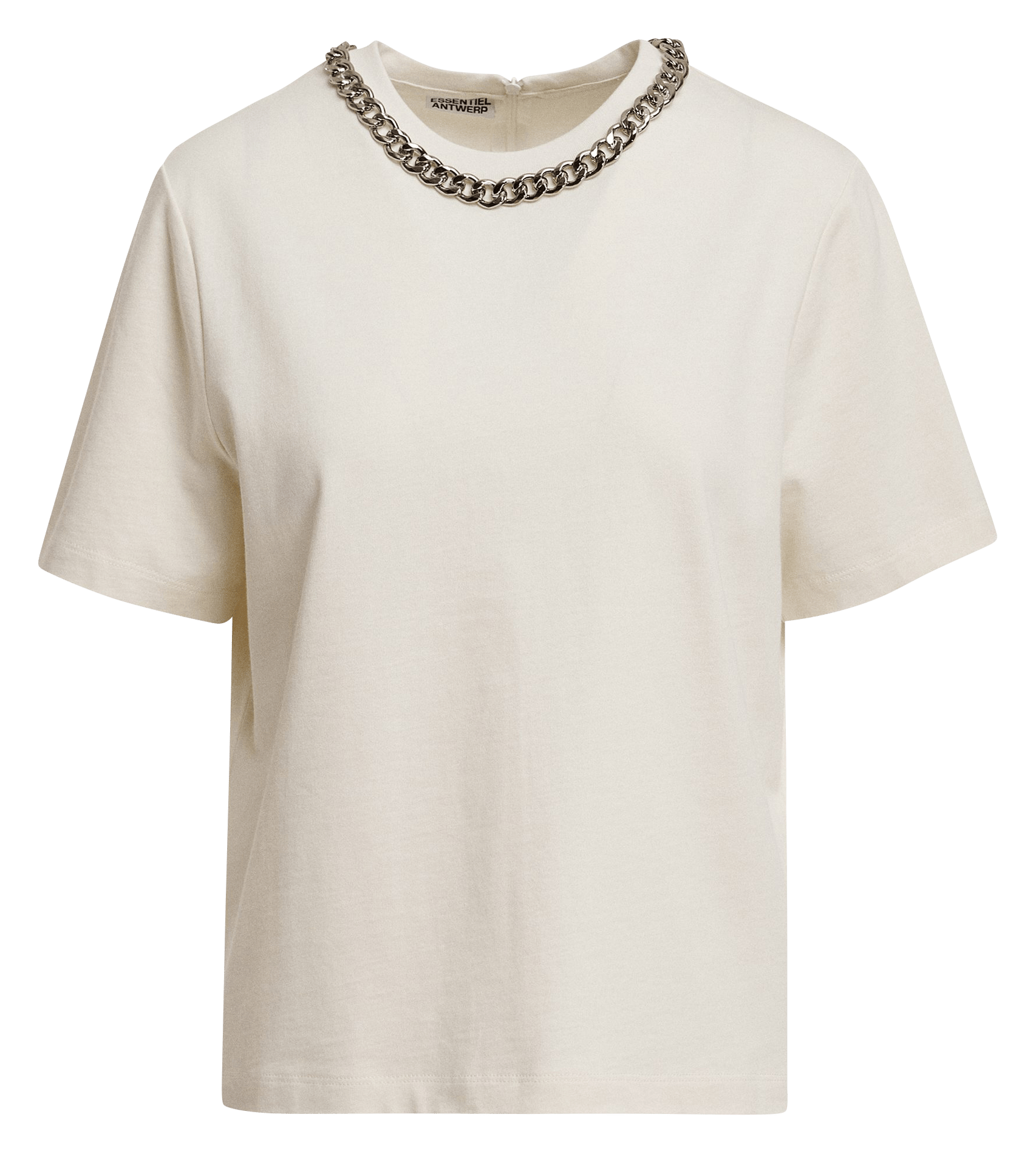 Weites T-Shirt mit Bio-Baumwollkragen mit Kette ESSENTIEL ANTWERP Weiss
