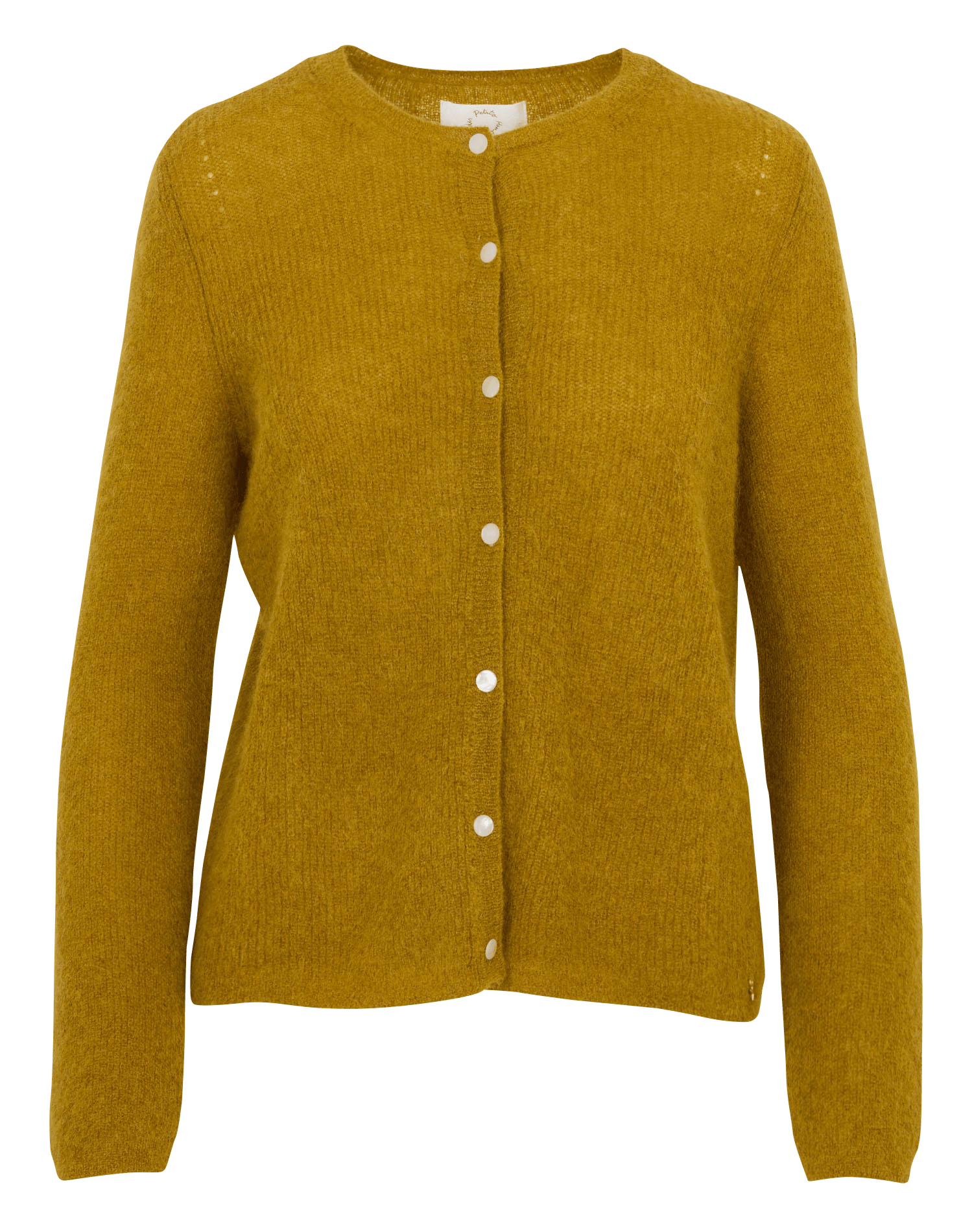 Gerade geschnittene Strickjacke mit Rundhalsausschnitt DES PETITS HAUTS Grun