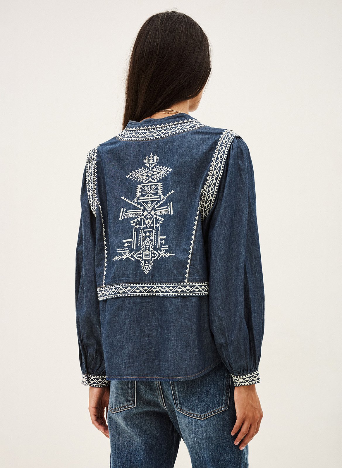Straight tunic collar embroidered blouse BA&SH Blue