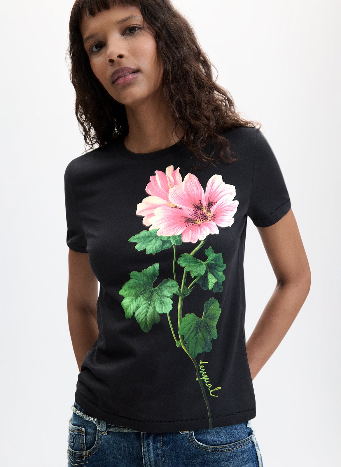 Aansluitend bedrukt T-shirt van gemengd katoen DESIGUAL Zwart