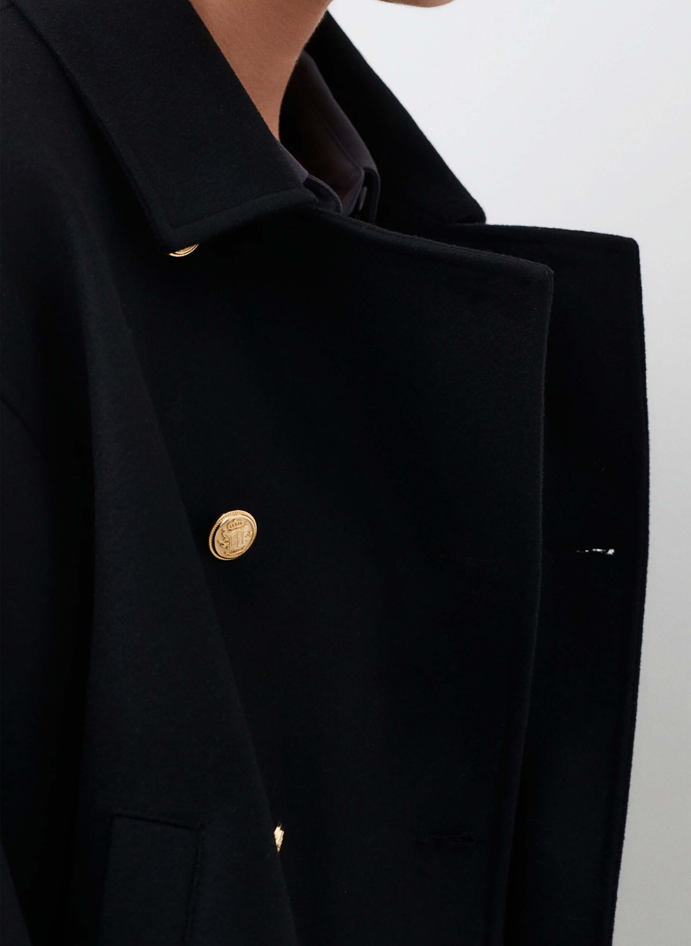 Oversized button-up coat in blended wool CAROLL Black