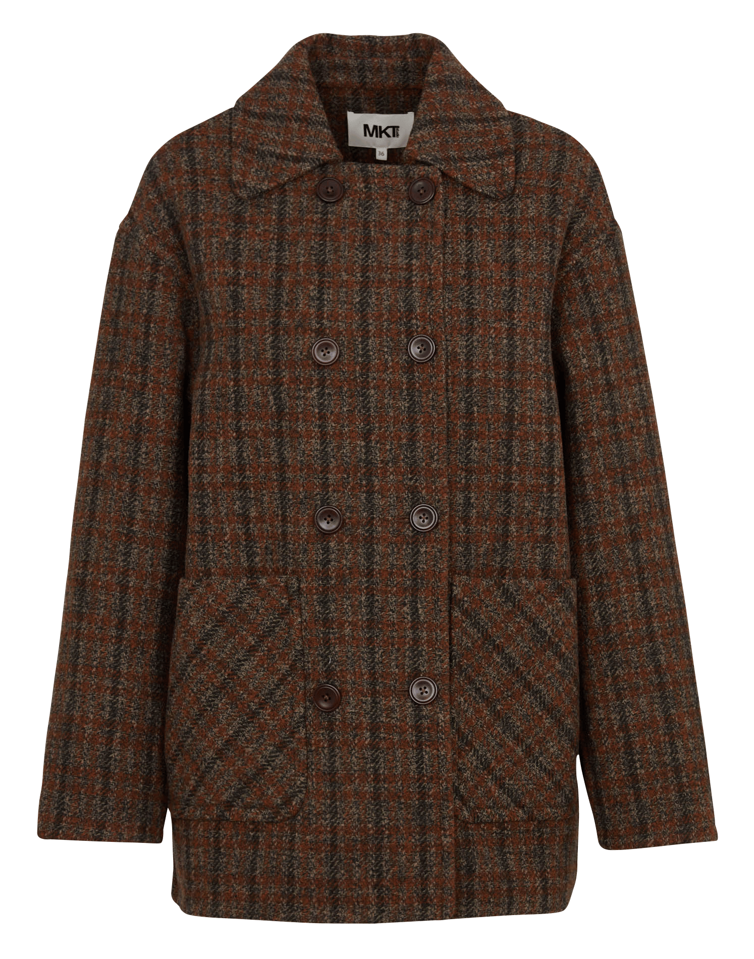 Manteau droit col classique à carreaux en laine mélangée MKT Multicolore