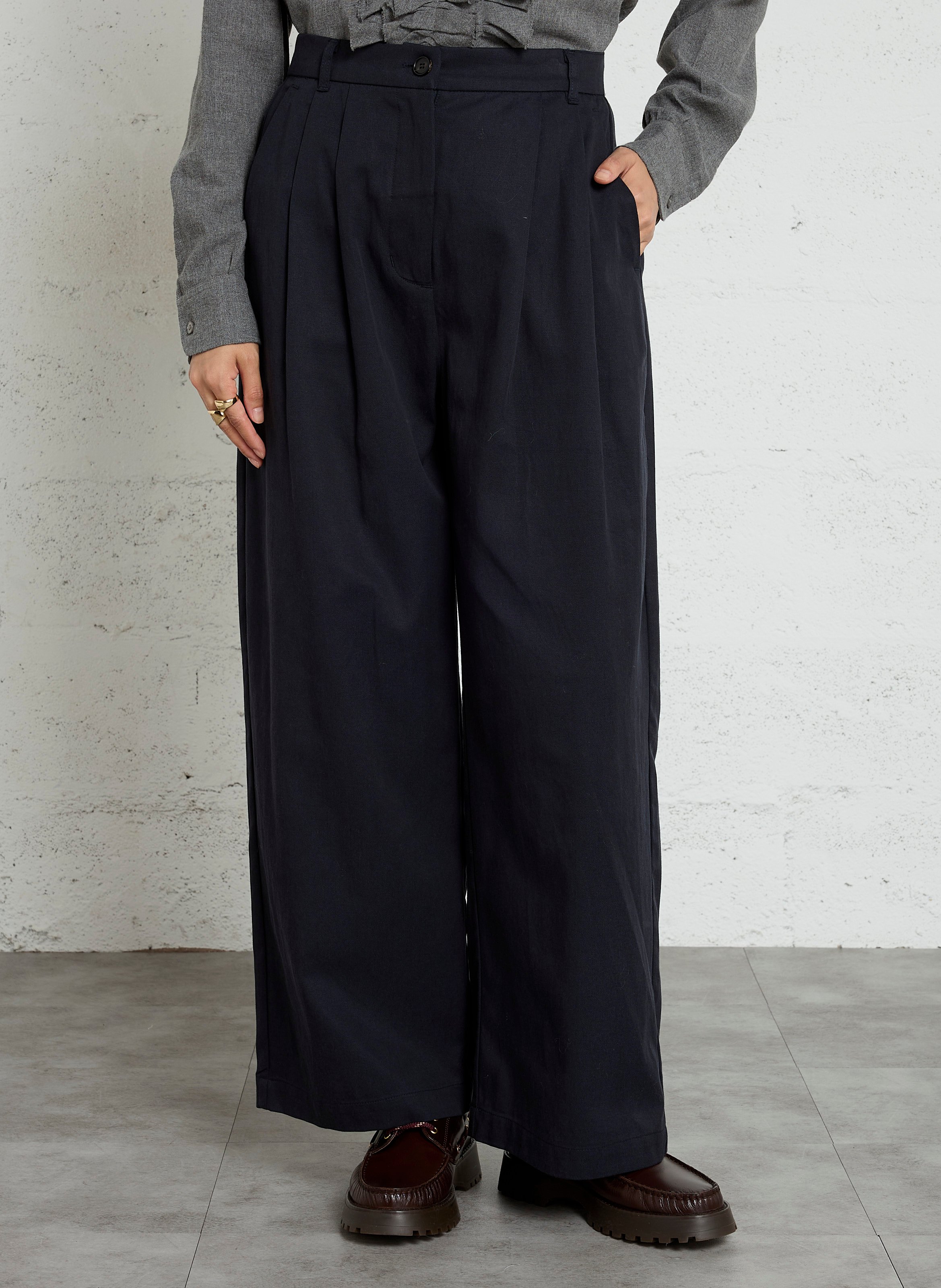 Pantalon large en coton mélangé RUE DE TOKYO Bleu