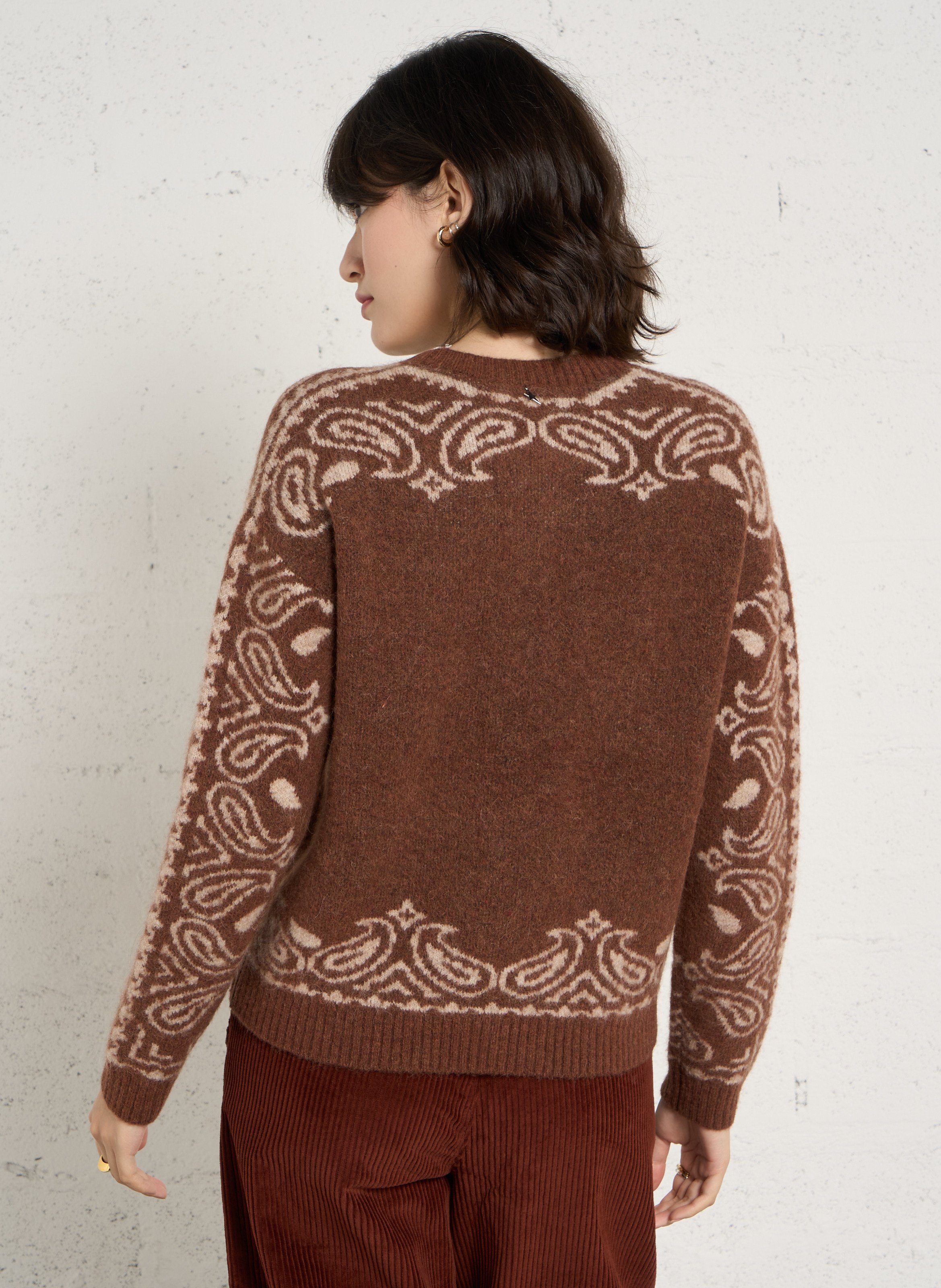 Straight round-neck printed cardigan SUD EXPRESS Brown