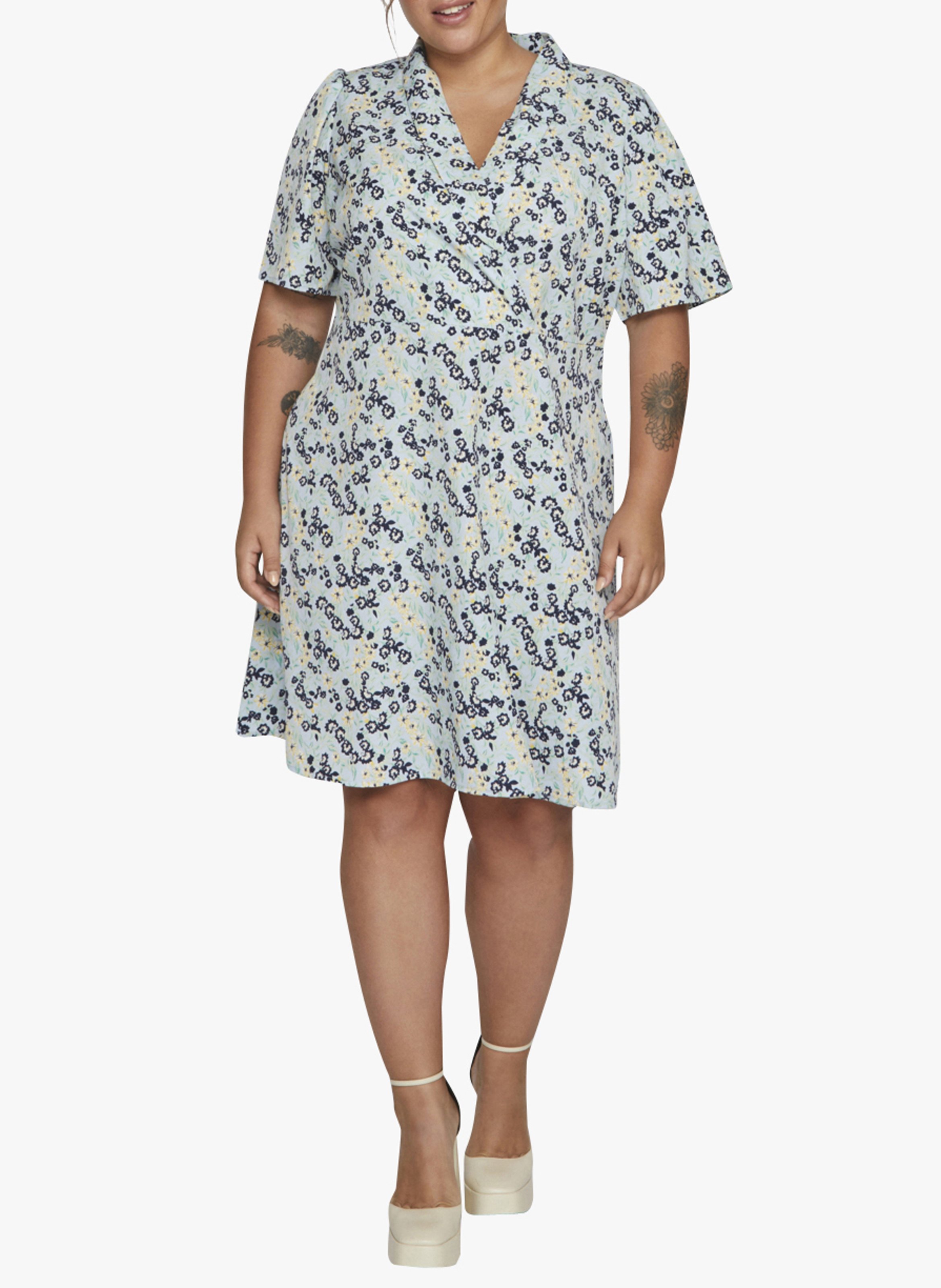 Robe courte col V imprimée  EVOKED Bleu