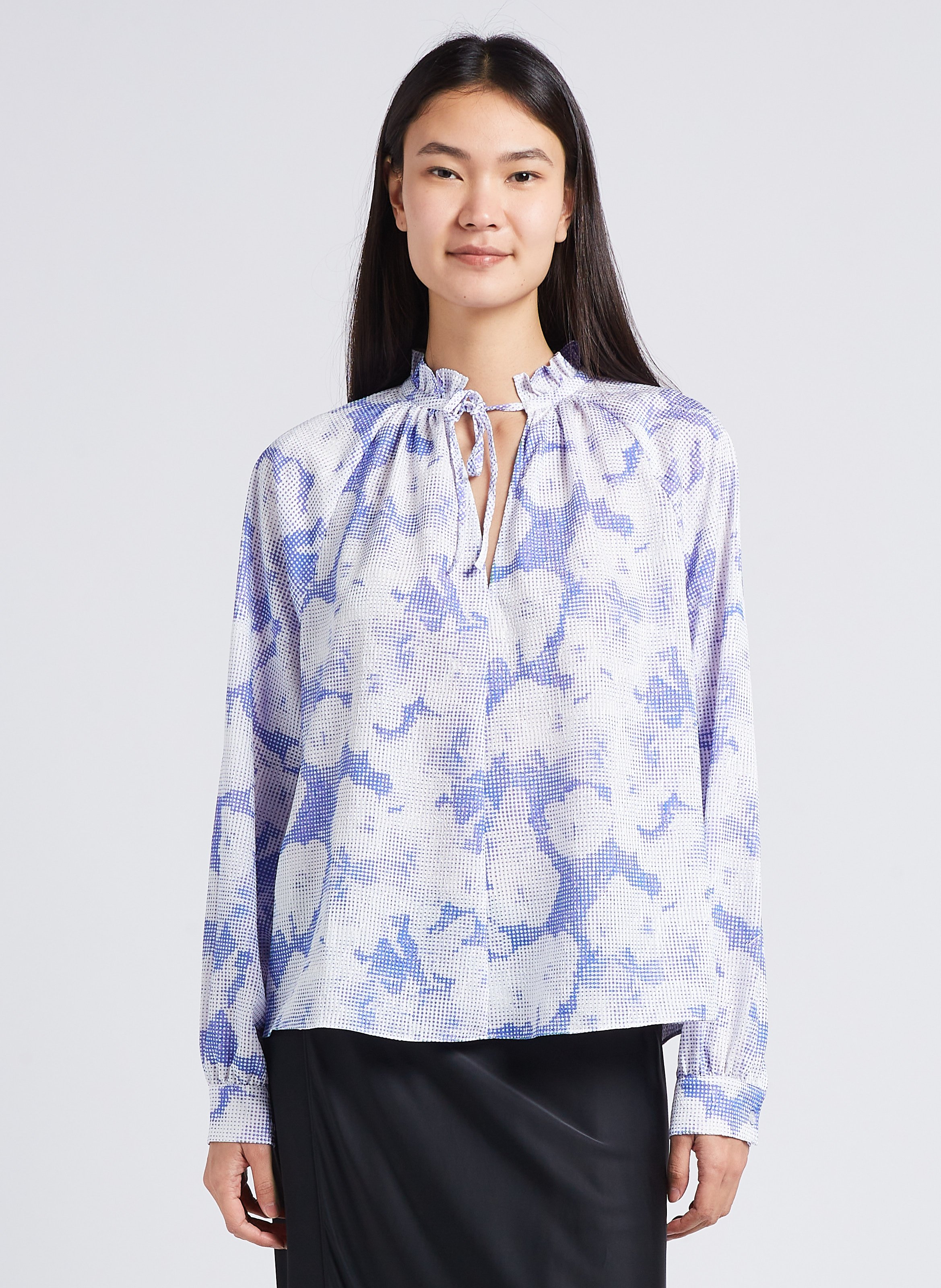 Loose-fit top with knotted V-neck and dotted-effect print SAMSOE SAMSOE Purple