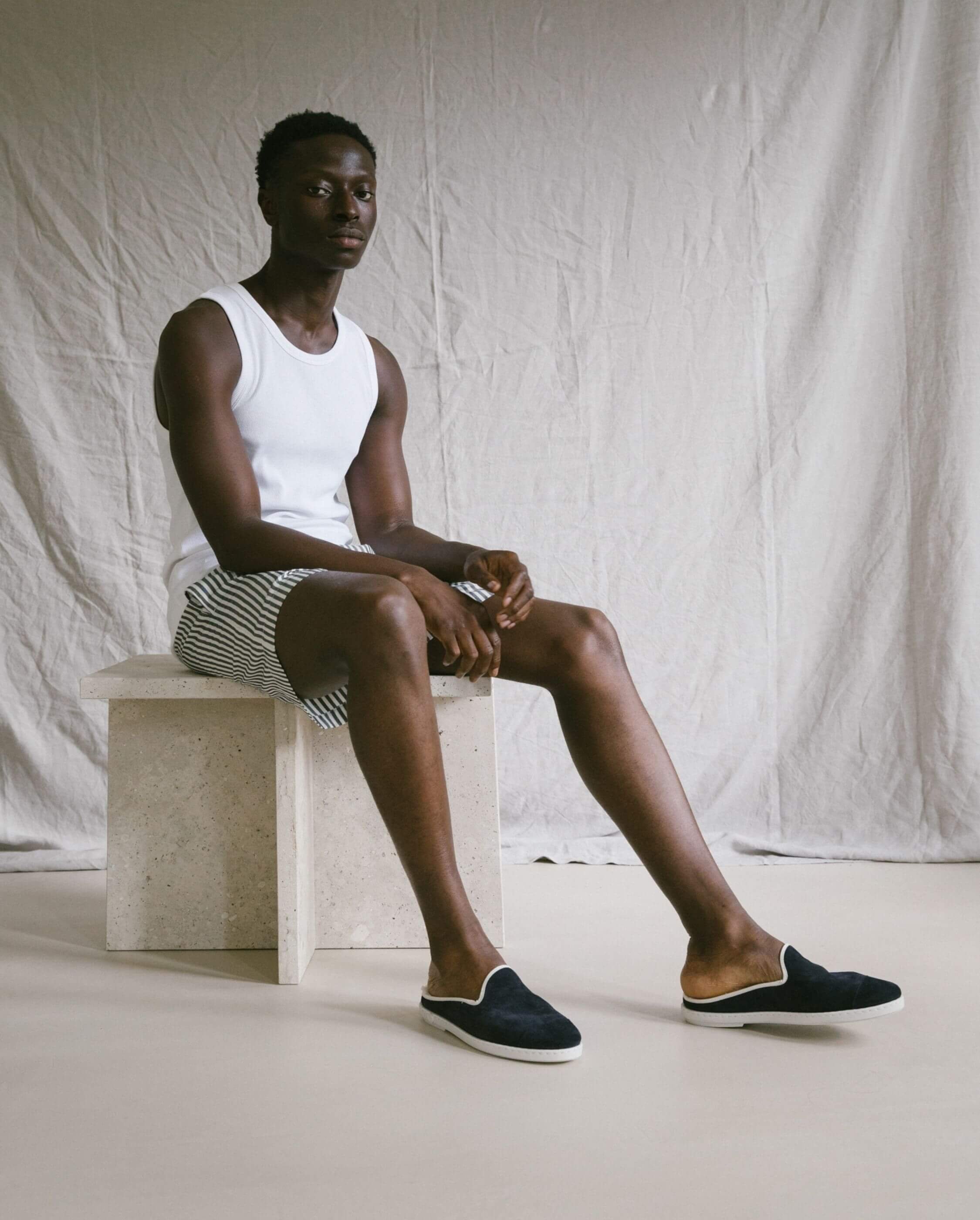 Men's leather mule, navy ANGARDE Blue