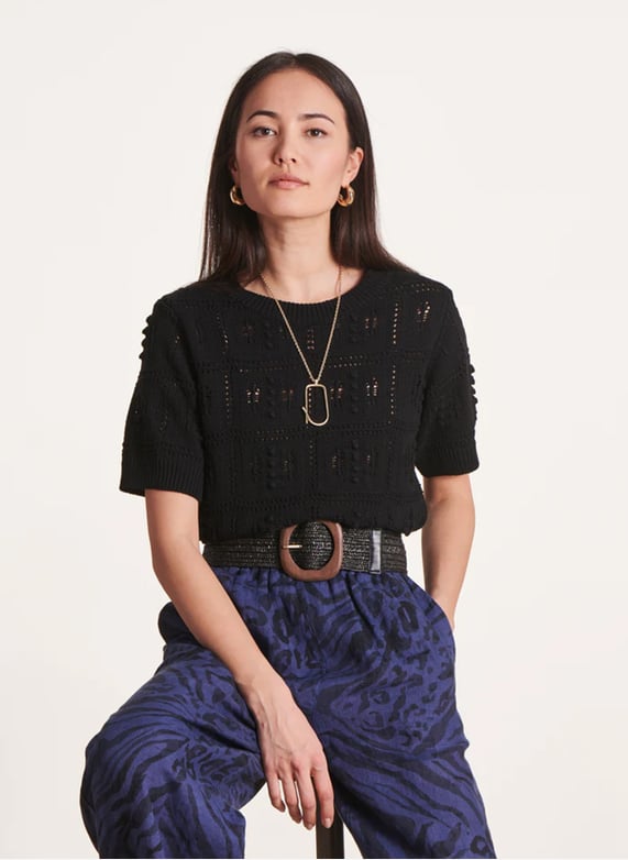 Straight-Cut cotton-Blend sweater Noir La fee maraboutee Women