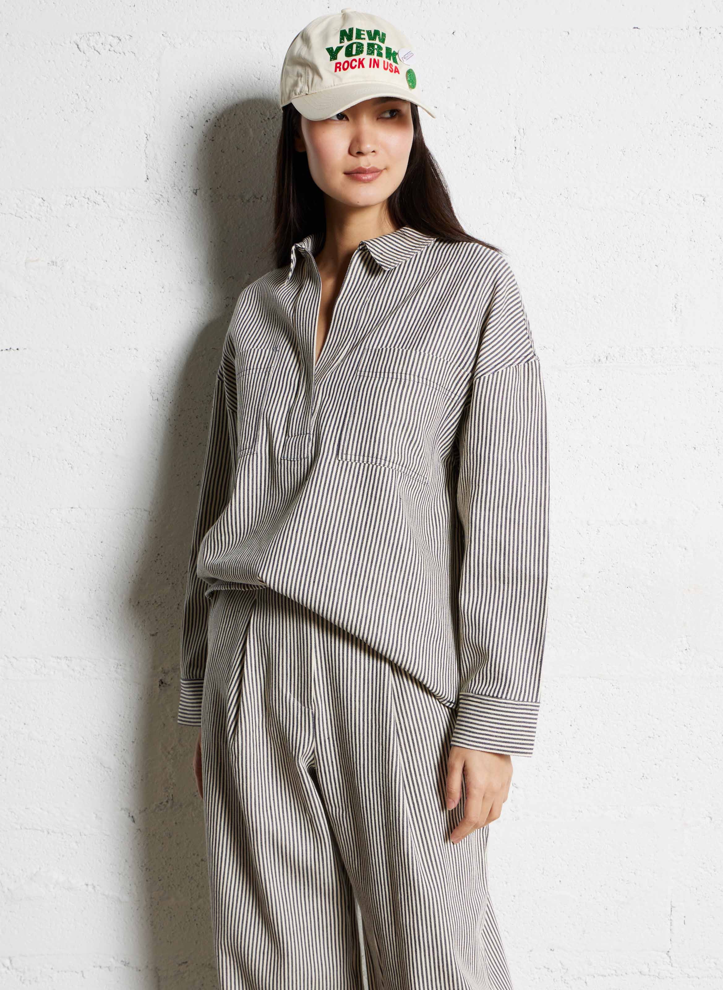 Gestreepte broek met hoge taille THE NEW SOCIETY Blauw