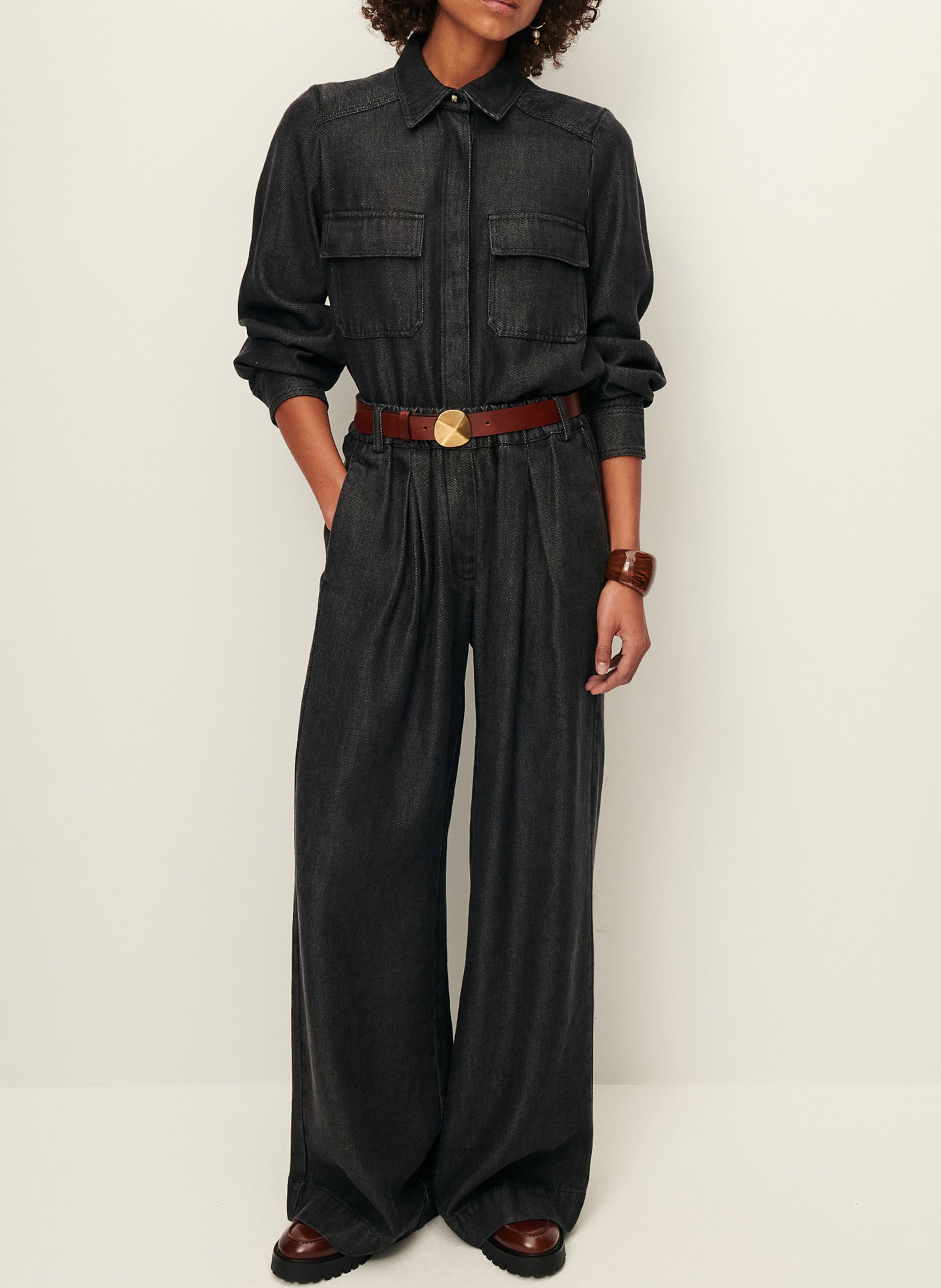 Denim-look jacket with classic collar SESSUN Grey