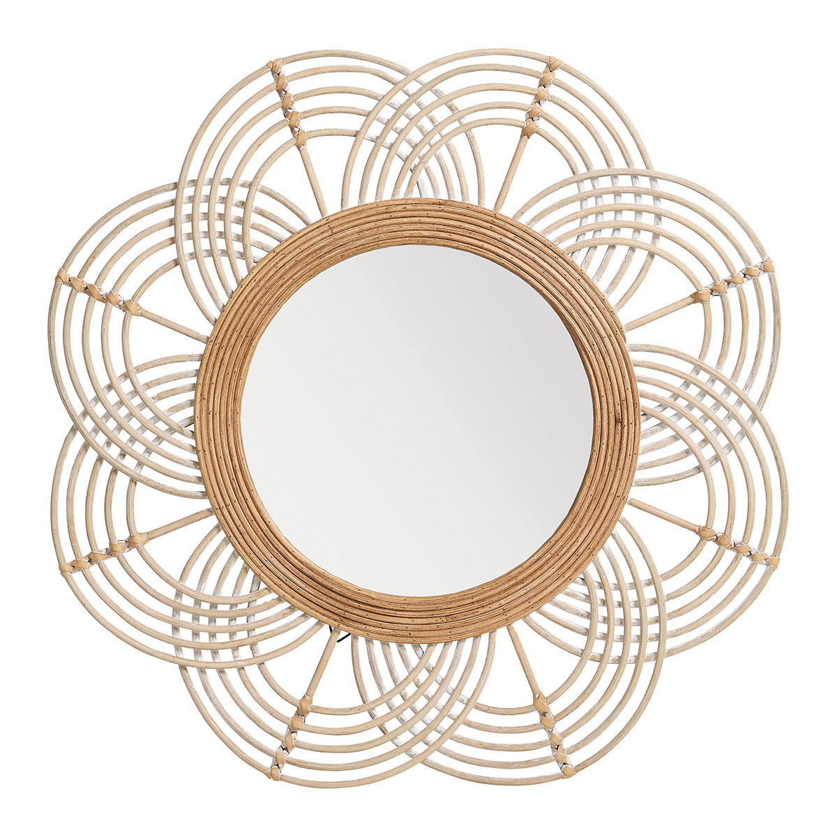 Round natural rattan mirror BLANC D'IVOIRE Beige